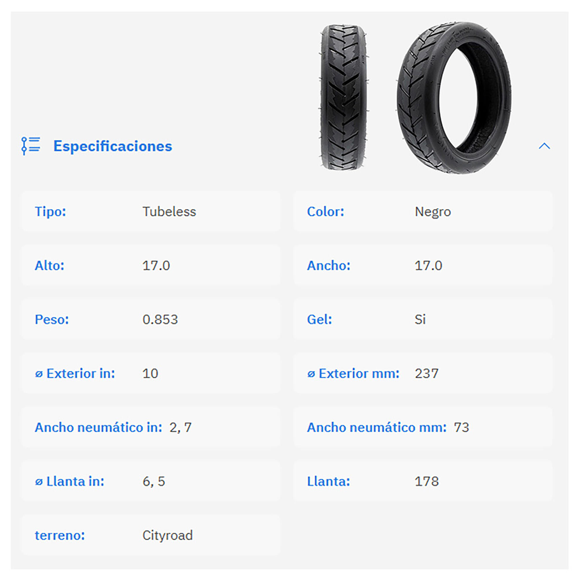 Neumático Chaoyang Tubeless 10 x 2,7 - 6,5 Edition GEL 3/6