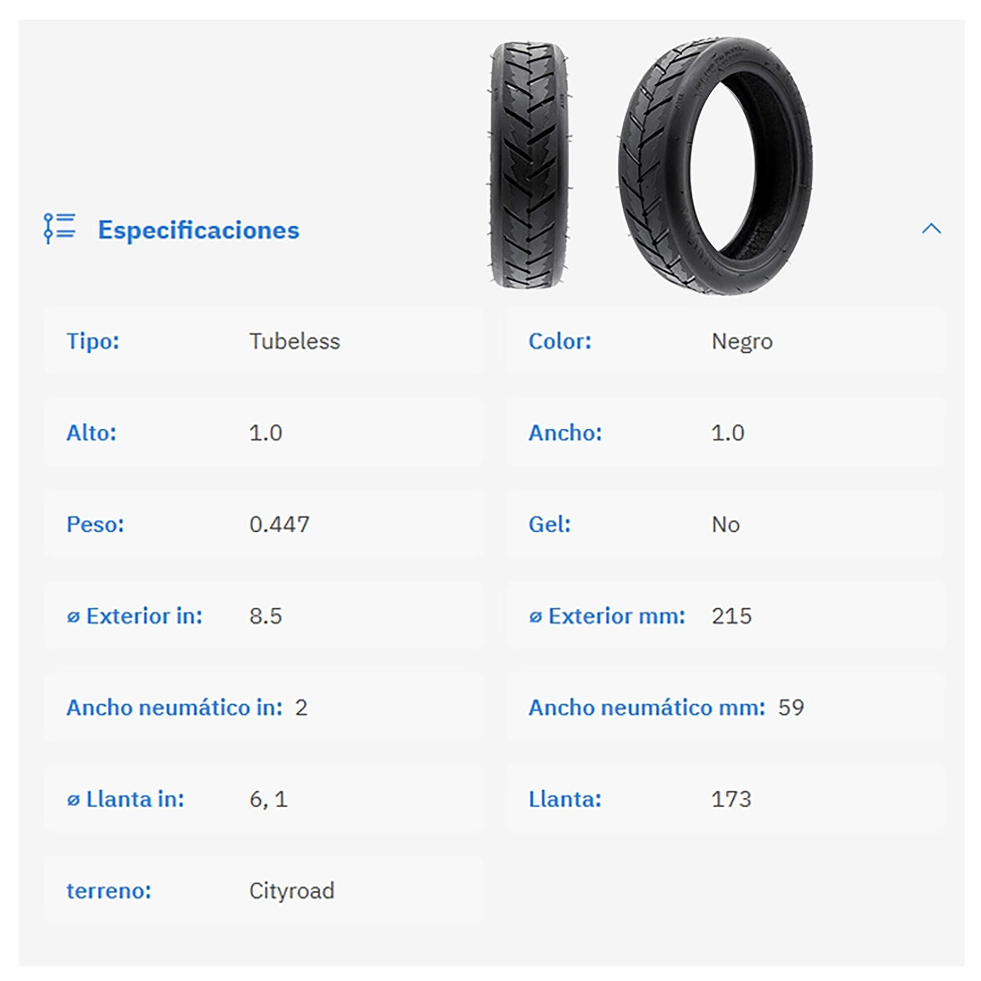 Pneumàtic Tubeless 8,5 per a patinet elèctric Ewheel negre 3/6