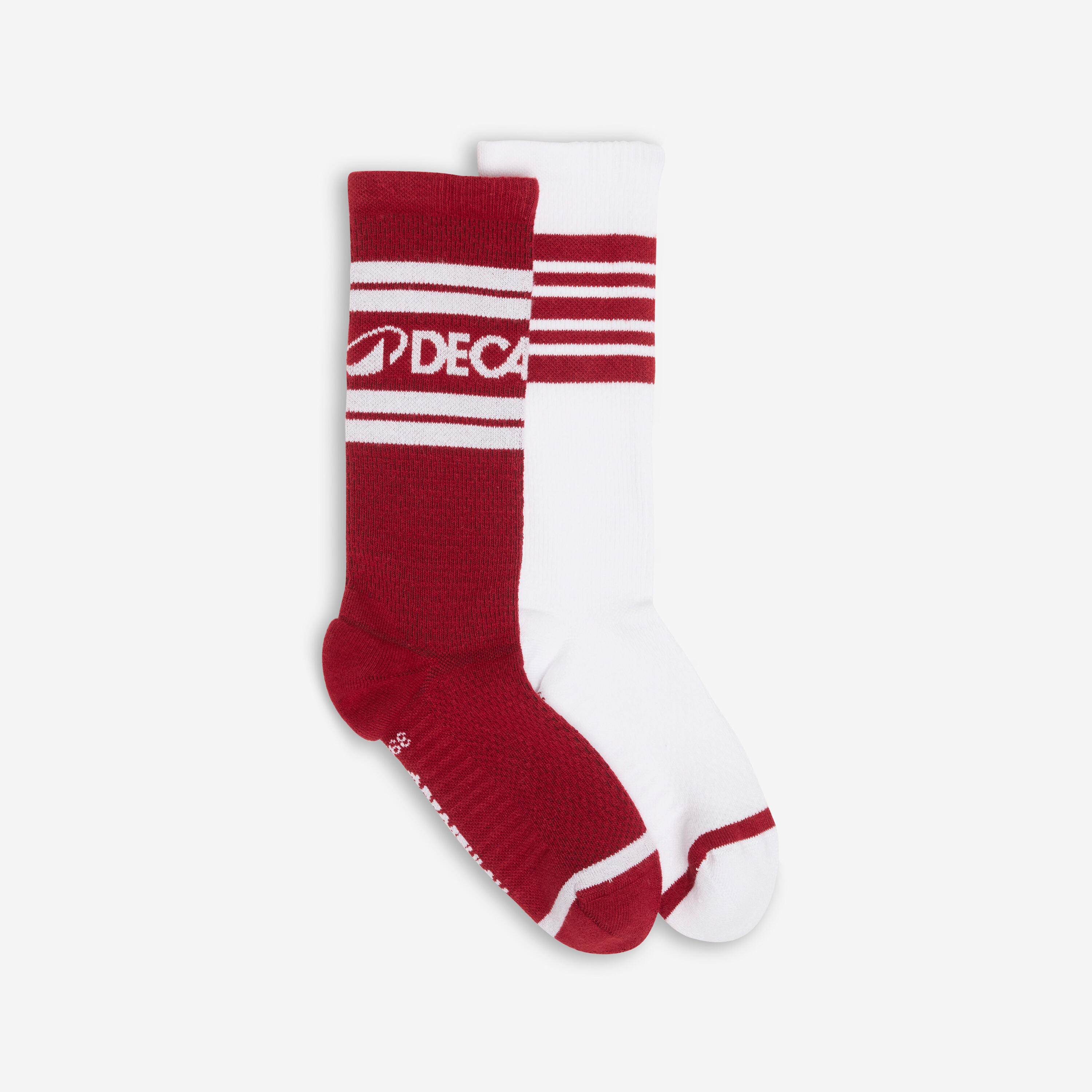 DECATHLON Mid-calf socks, red and white, pack of 2