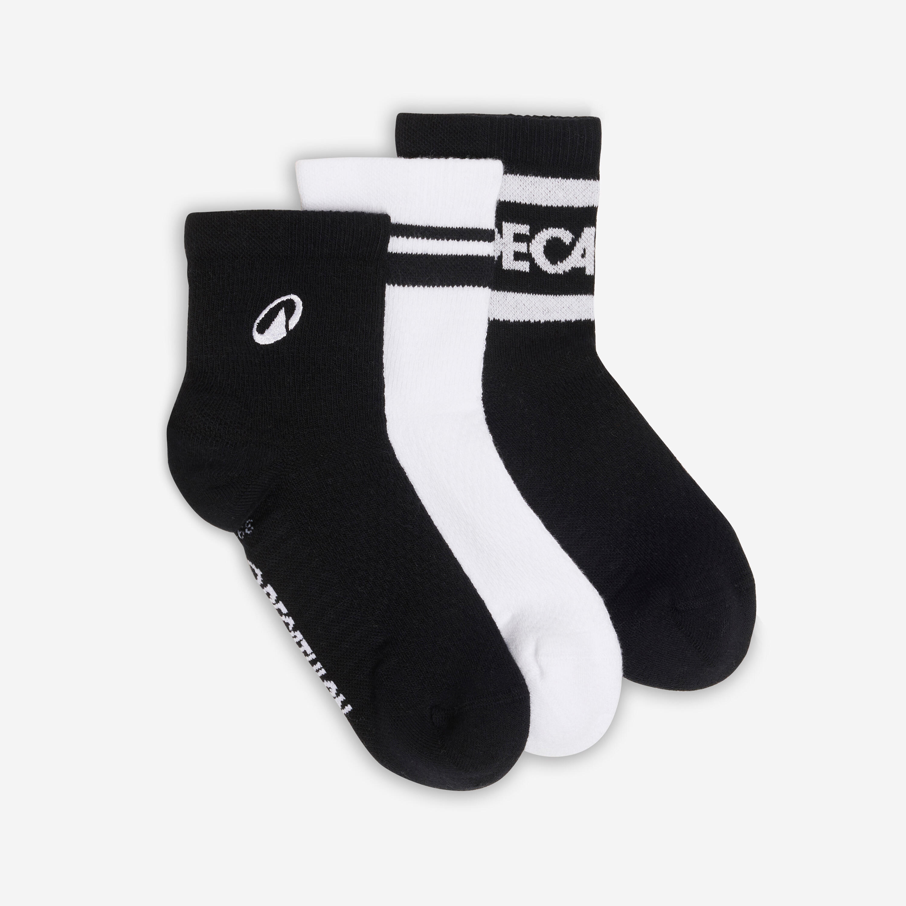 DECATHLON Ankle socks, black and white, pack of 3
