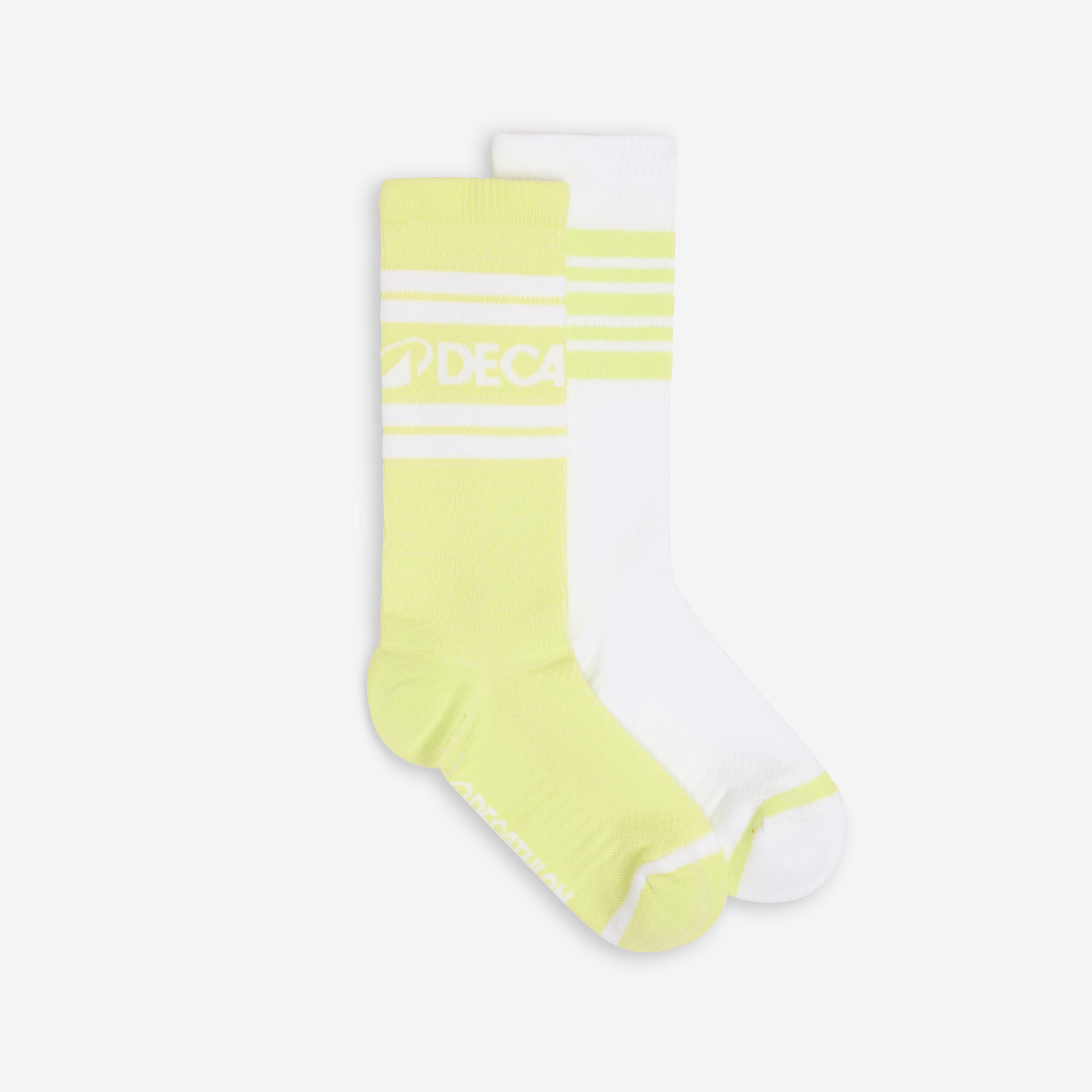 DECATHLON Mid-calf socks, yellow and white, pack of 2