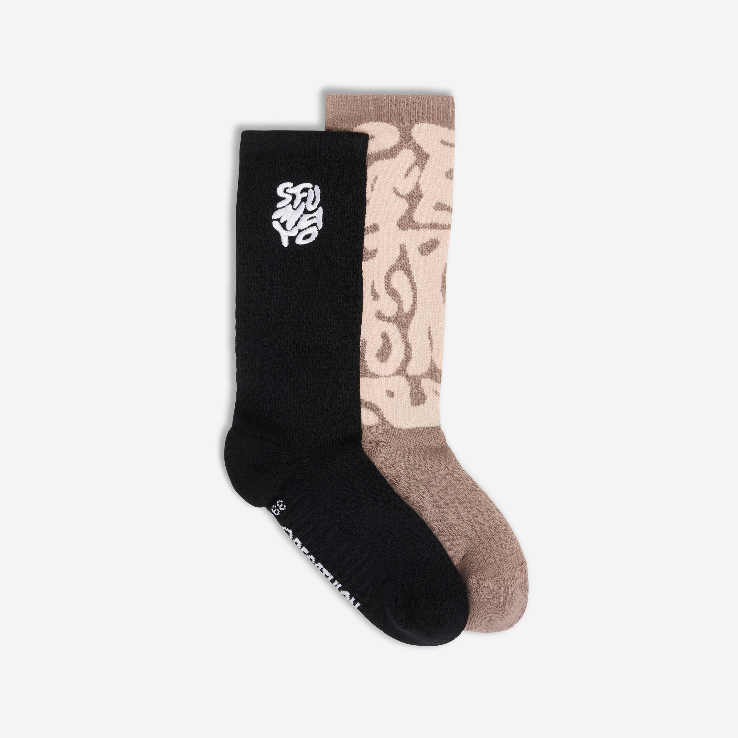DECATHLON Mid-calf socks, black and brown, pack of 2