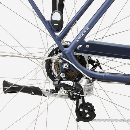 Велосипед міський електричний Elops 900 з високою рамою темно-синій