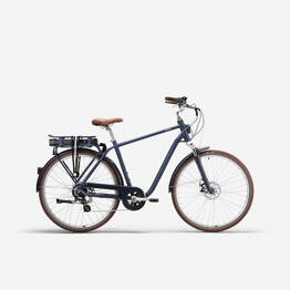 Vélo de ville électrique elops 900 cadre haut bleu marine