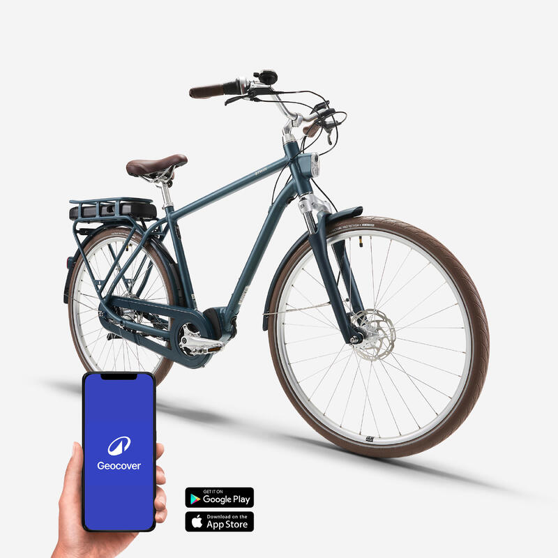 Bicicletă de oraș electrică Elops 920E cadru înalt albastru