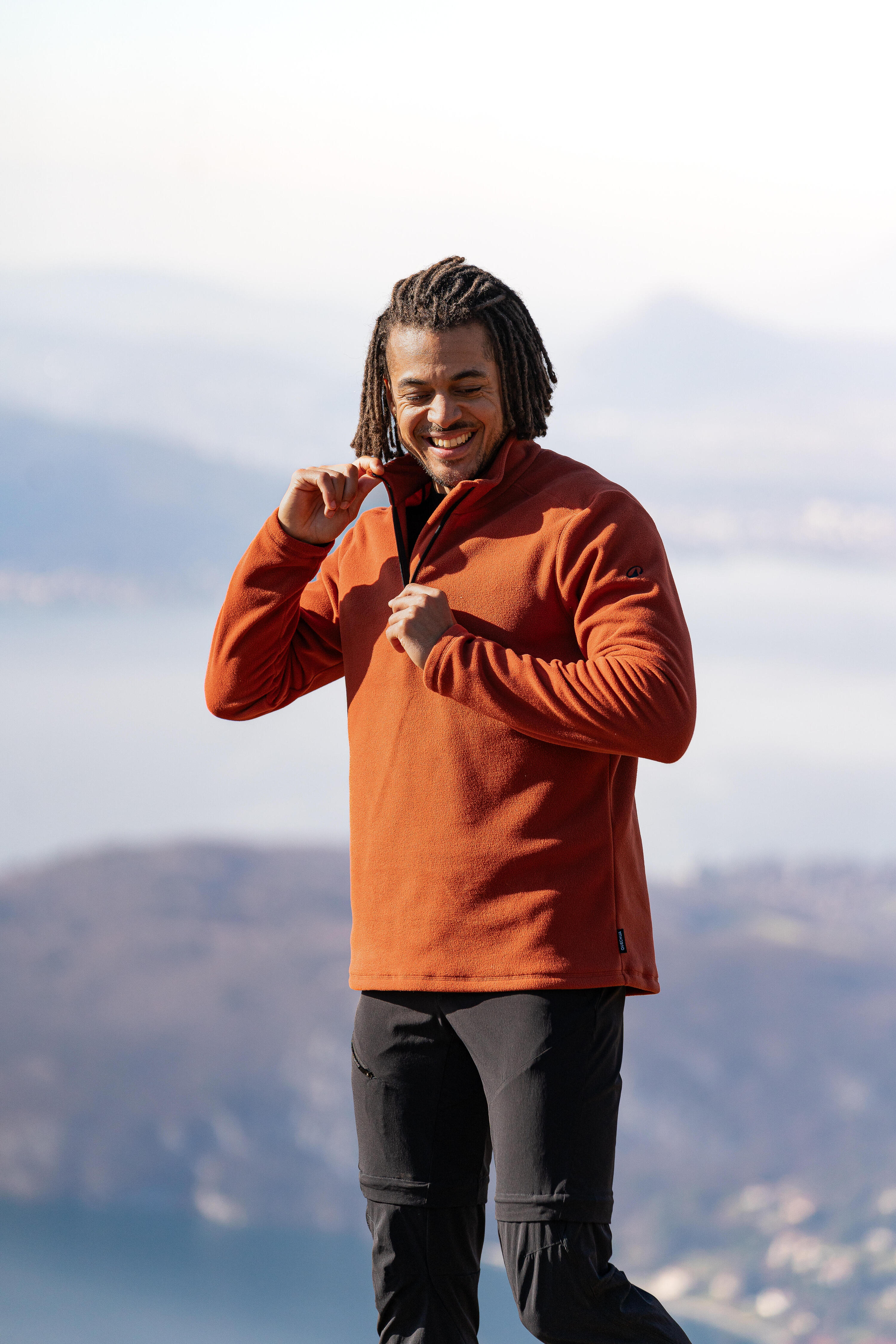 Fleecejacke für Bergwanderungen Herren MH100 Halb-RV braun 6/8