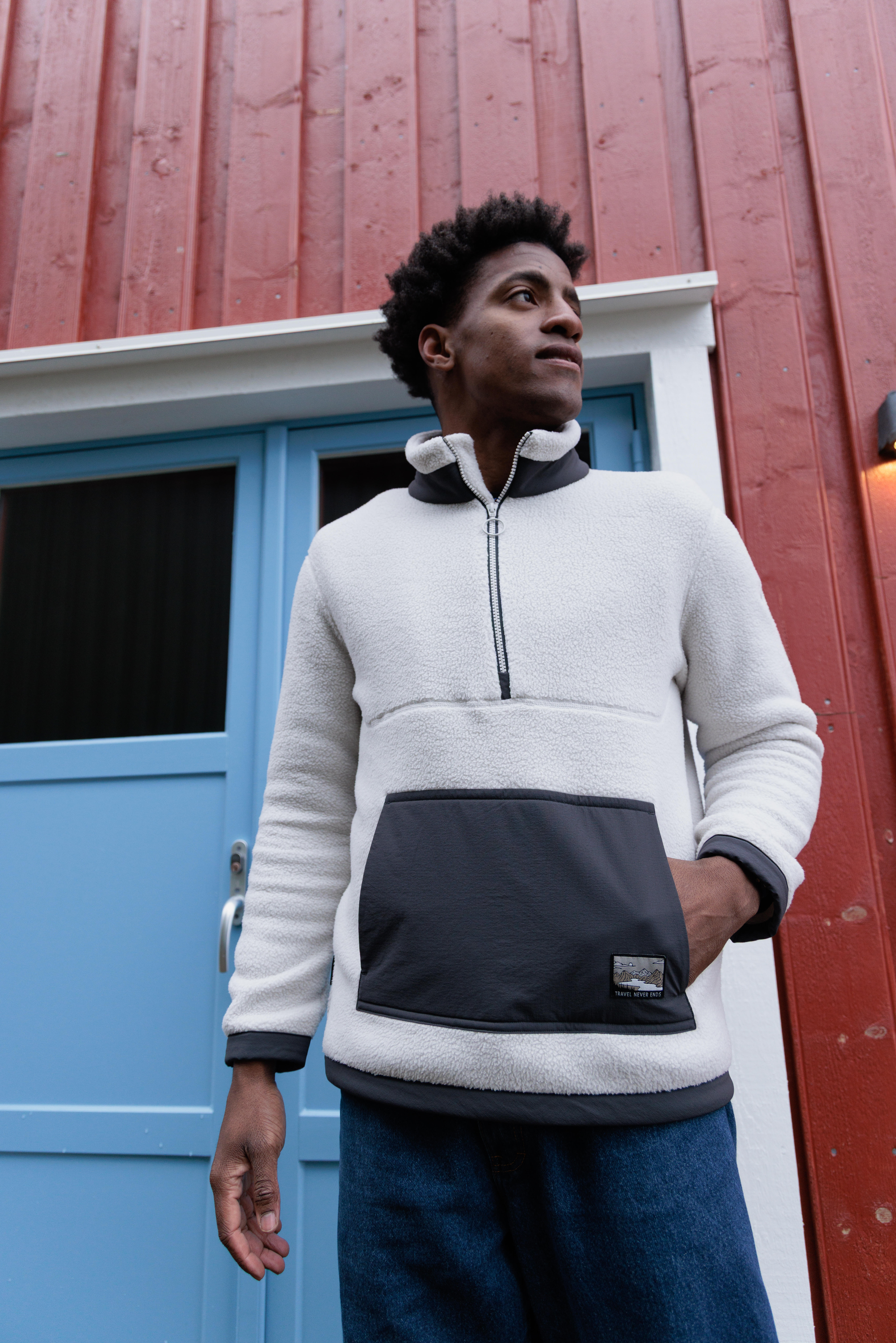 Men's Half-Zip Fleece Hiking Sweater, MH 500 - Dark grey green