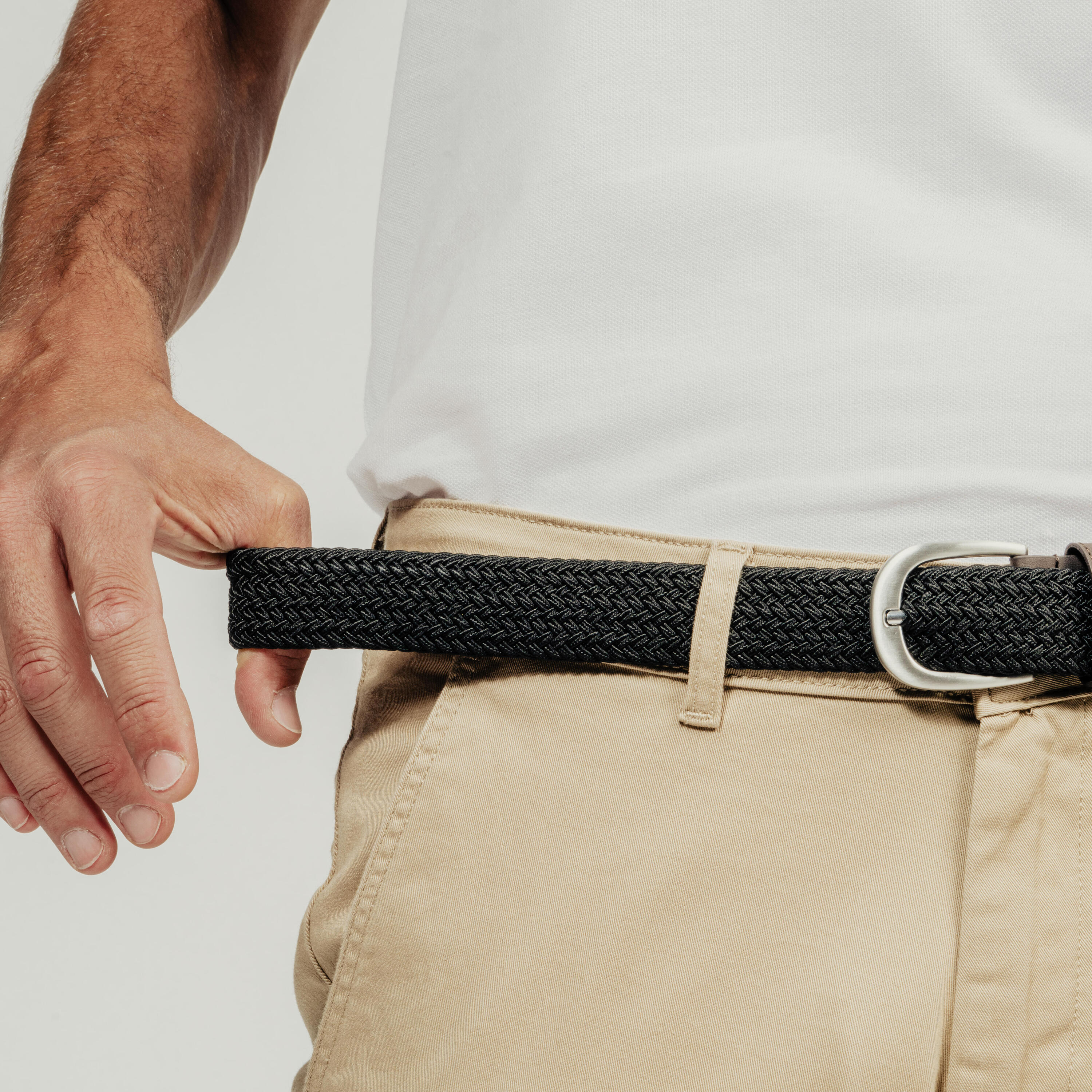 Ceinture golf tressée élastique & extensible, noire 7/8