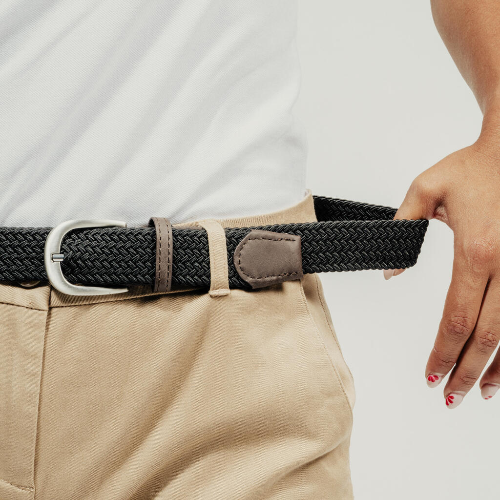 Elastic & stretchy braided Golf belt, navy blue and green