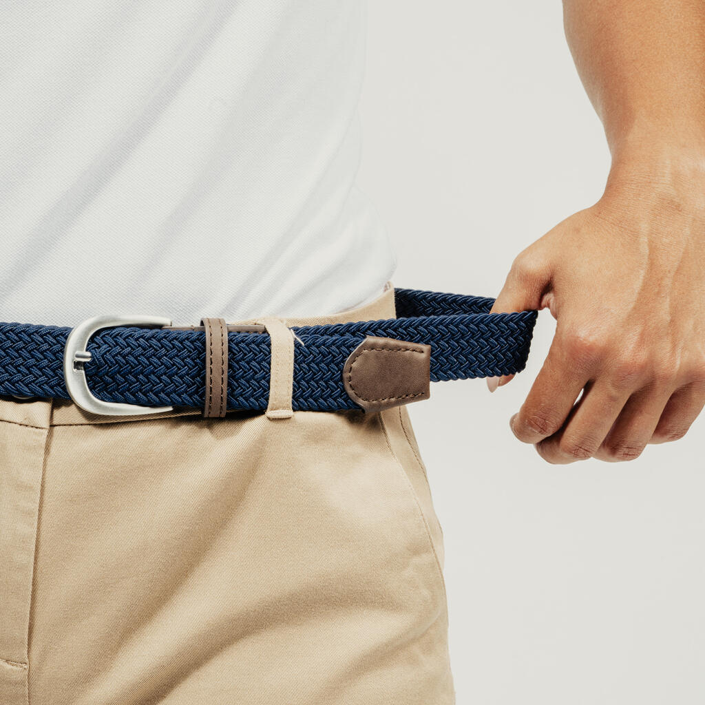 Elastic & stretchy braided Golf belt, navy blue and green