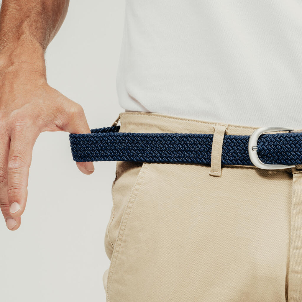 Elastic & stretchy braided Golf belt, navy blue and green