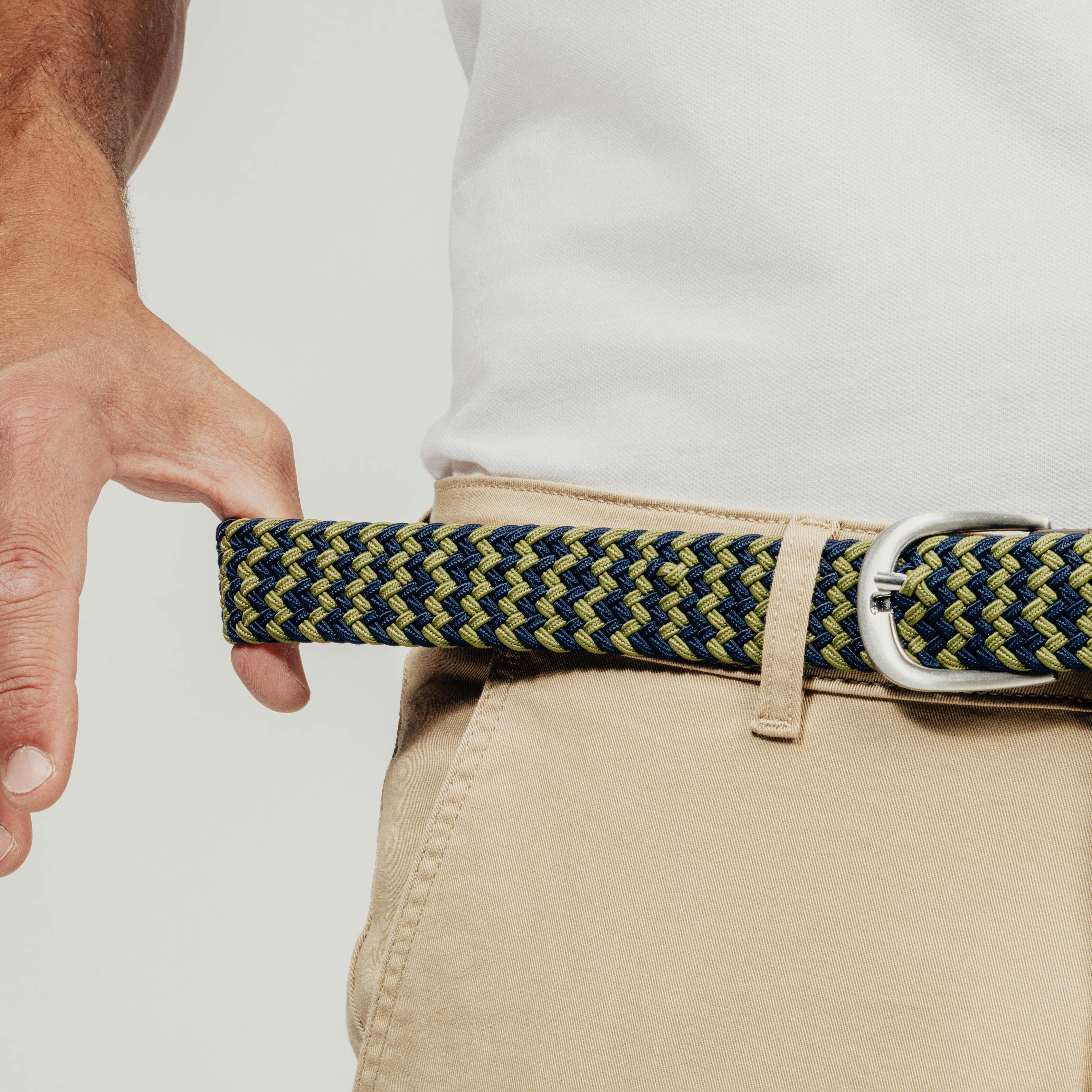 Elastic & Stretchy Braided Golf Belt, Navy Blue and Green - INESIS