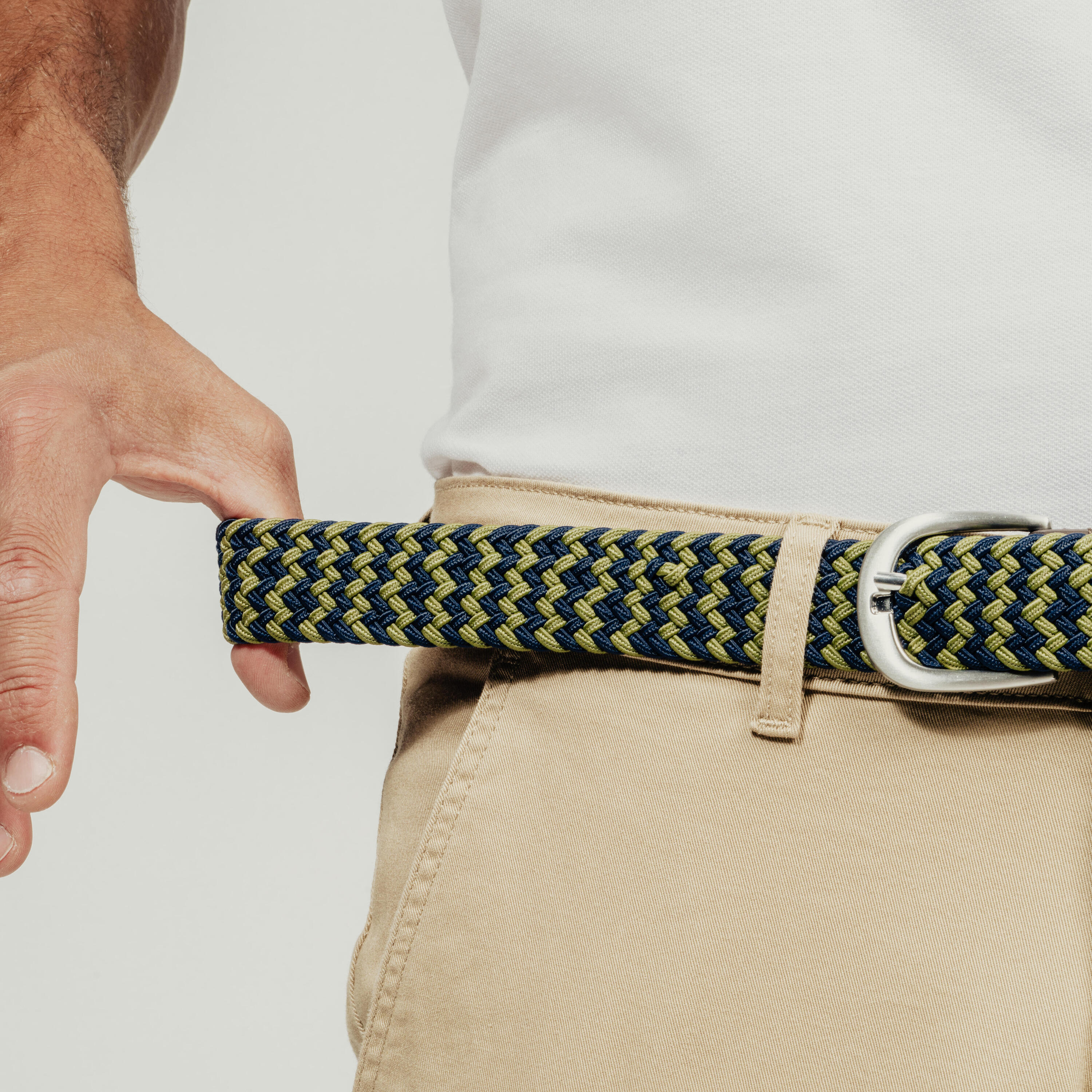 Elastic & stretchy braided Golf belt, navy blue and green 7/8