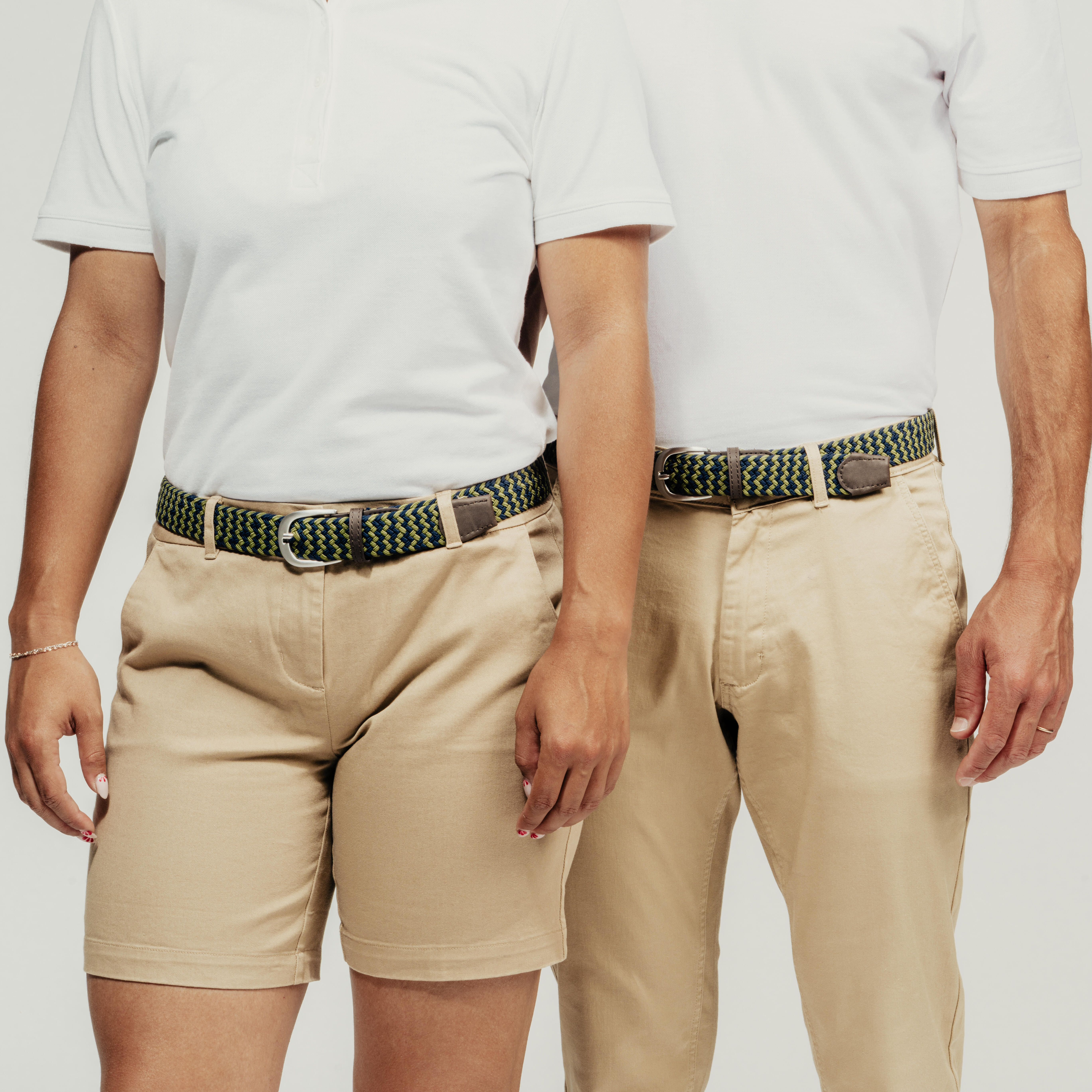 Elastic & Stretchy Braided Golf Belt, Navy Blue and Green - INESIS