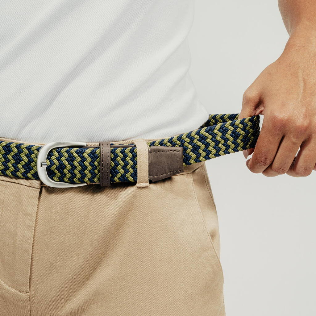 Ceinture golf tressée élastique & extensible, bleu marine et vert