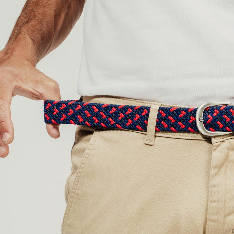 Curea golf împletită elastică și extensibilă Bleumarin și roșu