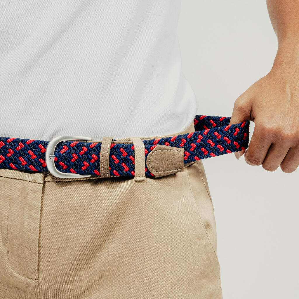 Ceinture golf tressée élastique & extensible, bleu marine et vert