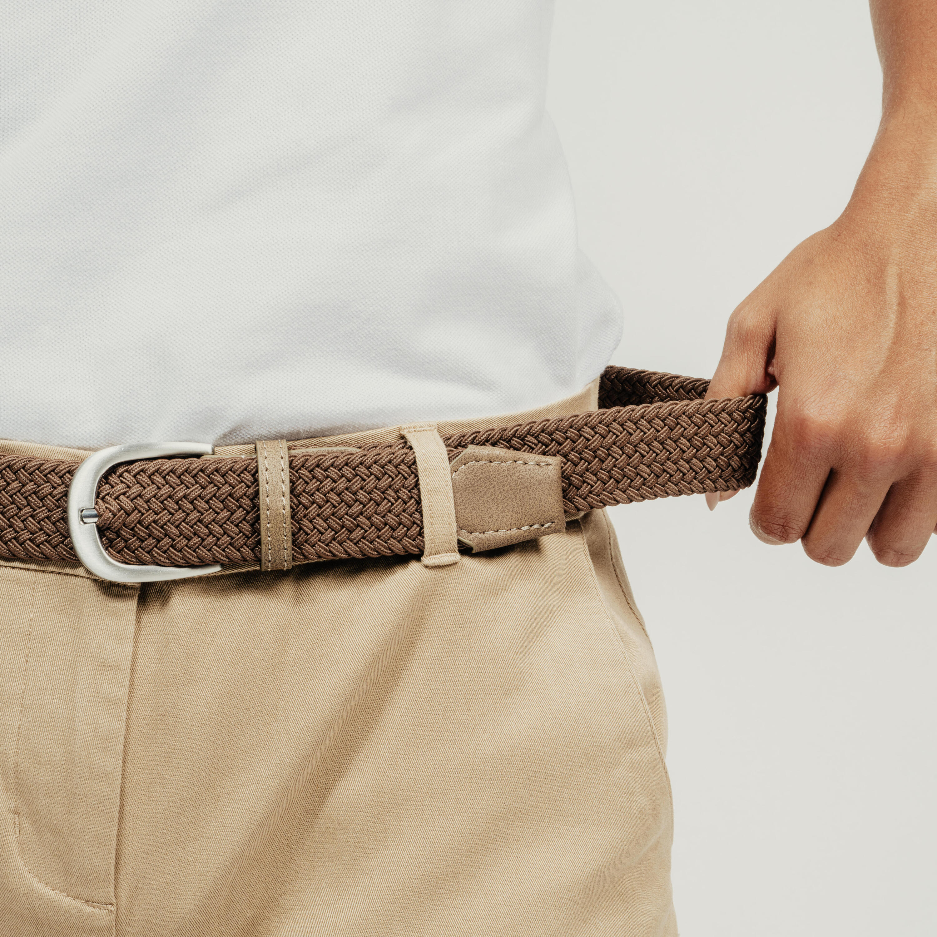 Ceinture golf tressée élastique & extensible, marron 5/8