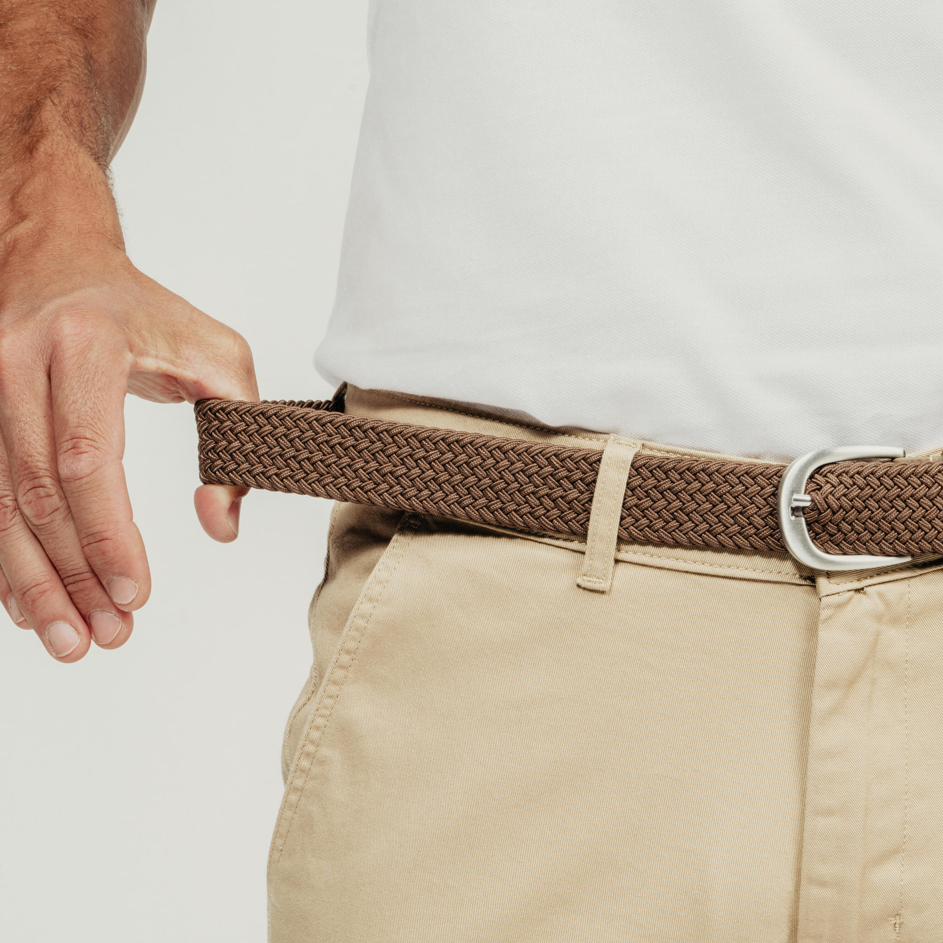 Ceinture golf tressée élastique & extensible, marron 7/8