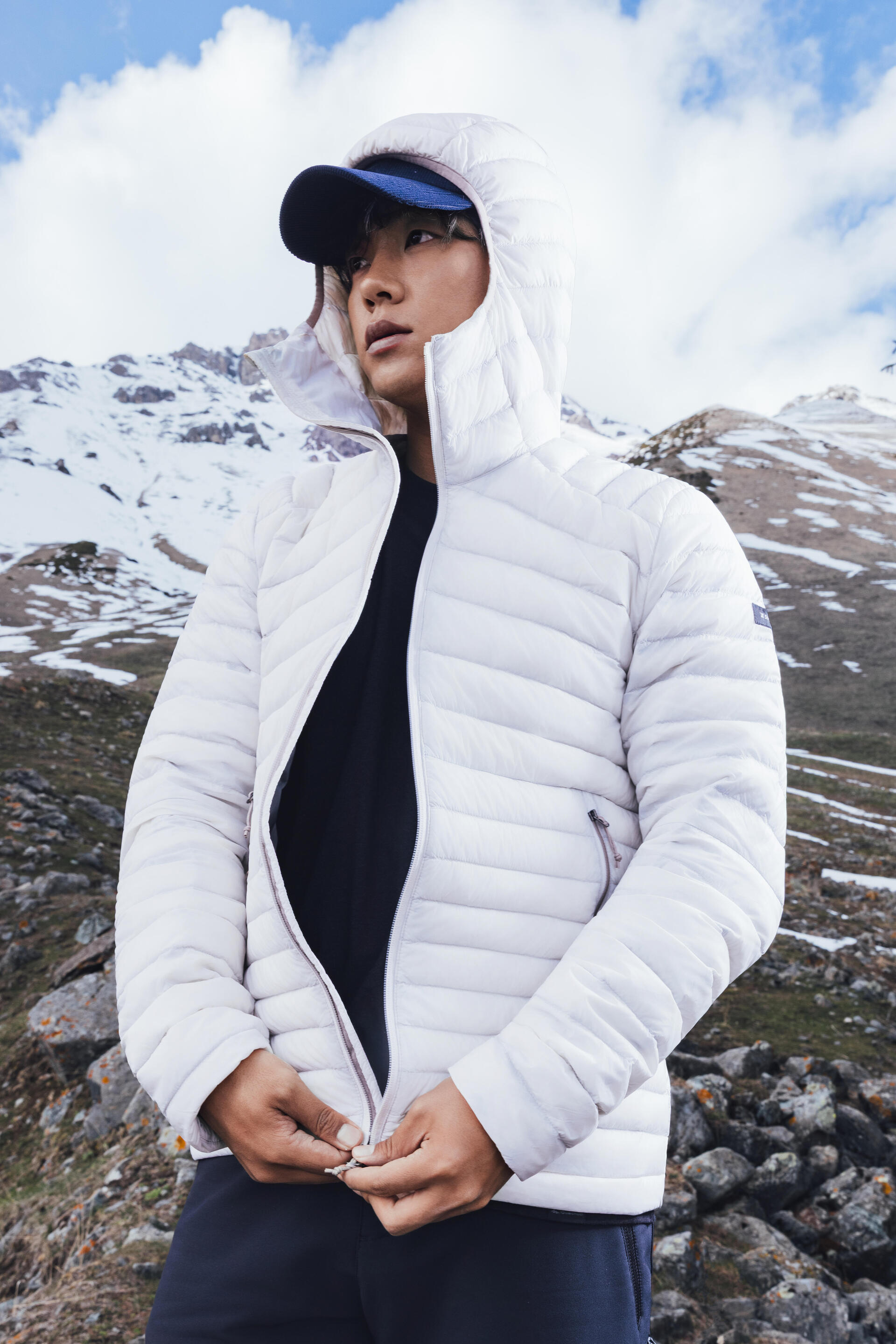 Men's Water-repellent Down Jacket with Hood MT100 -5°C Beige