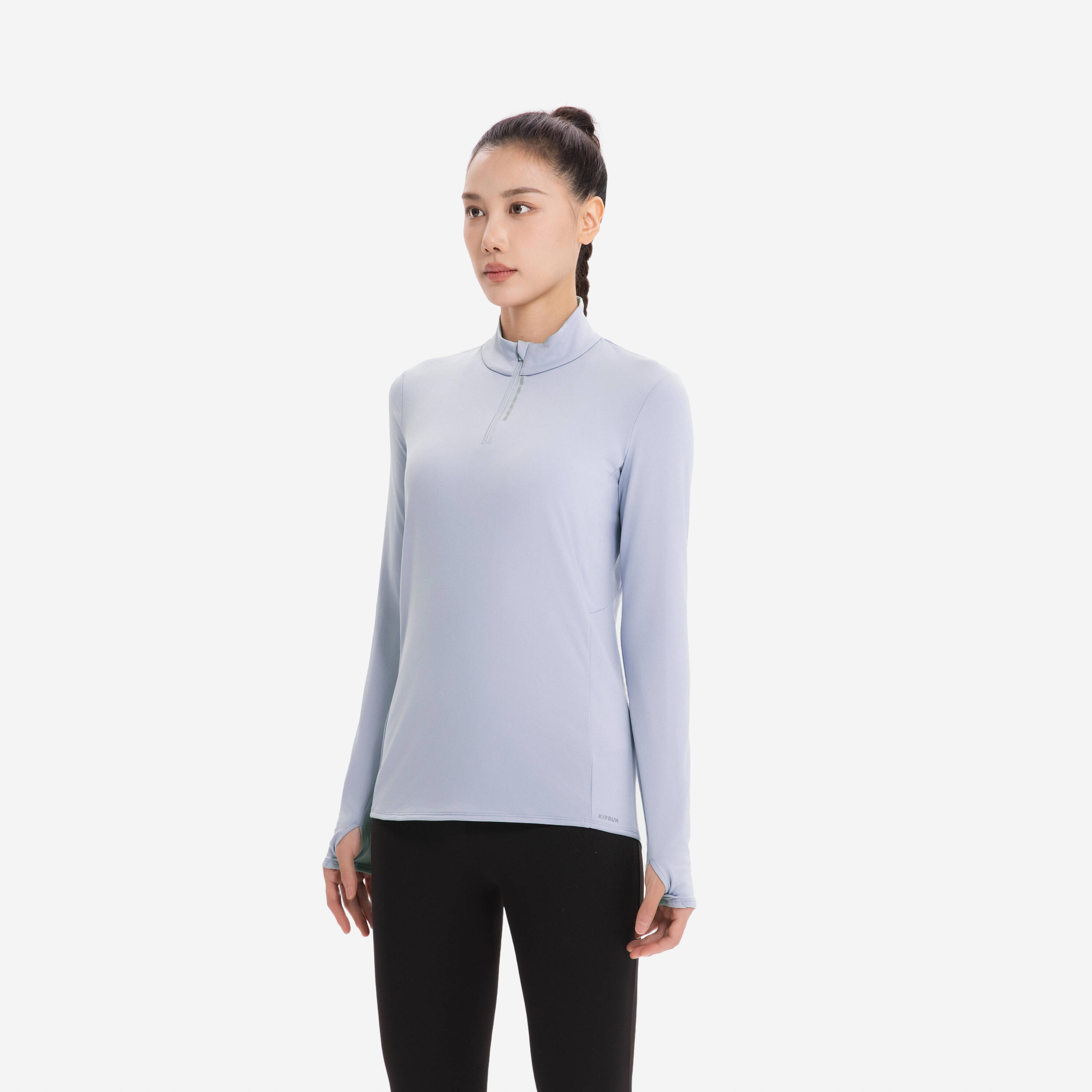 Women's Running Long-Sleeved Warm Jacket KIPRUN Run 100 Warm-Blue fog -  4
