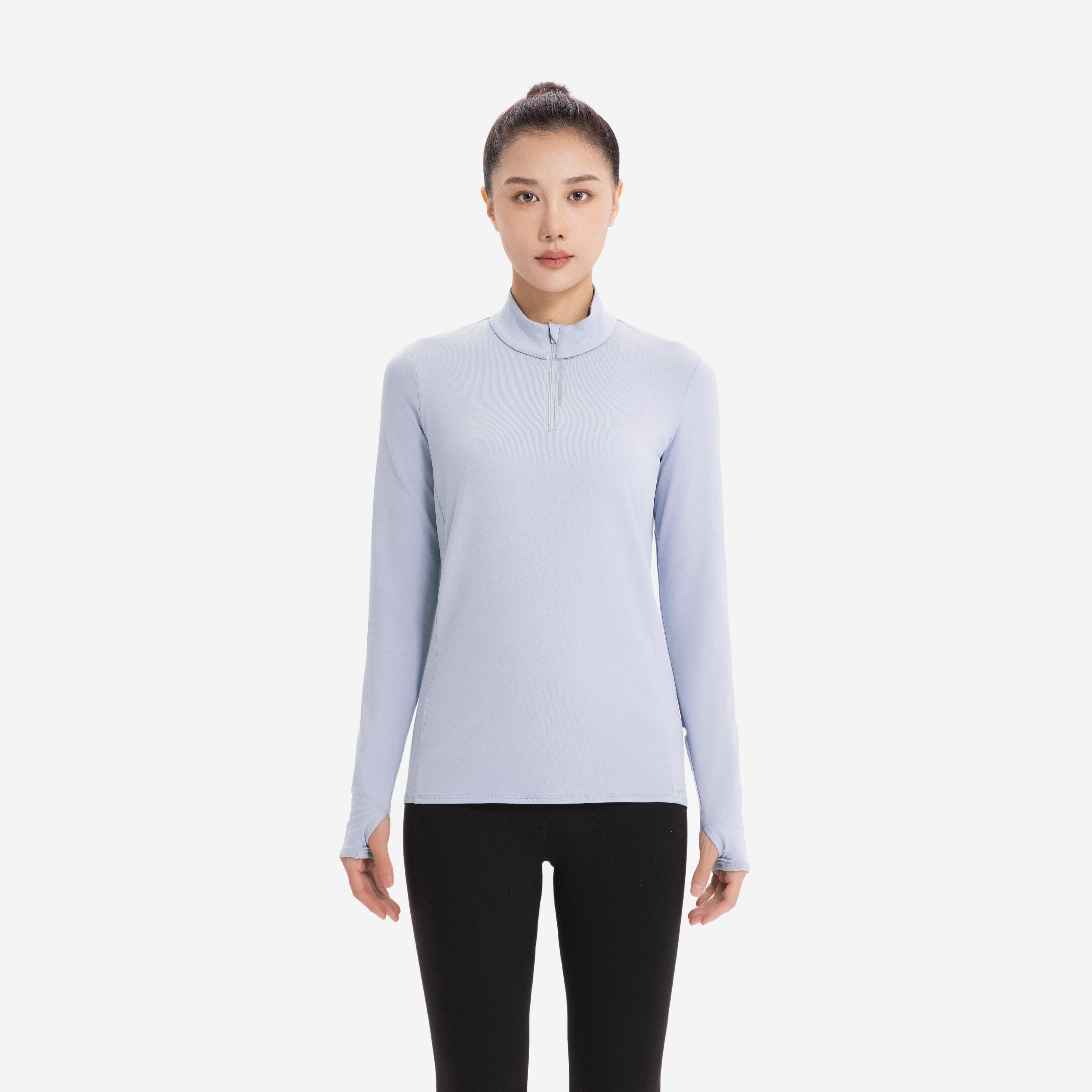 Women's Running Long-Sleeved Warm Jacket KIPRUN Run 100 Warm-Blue fog
