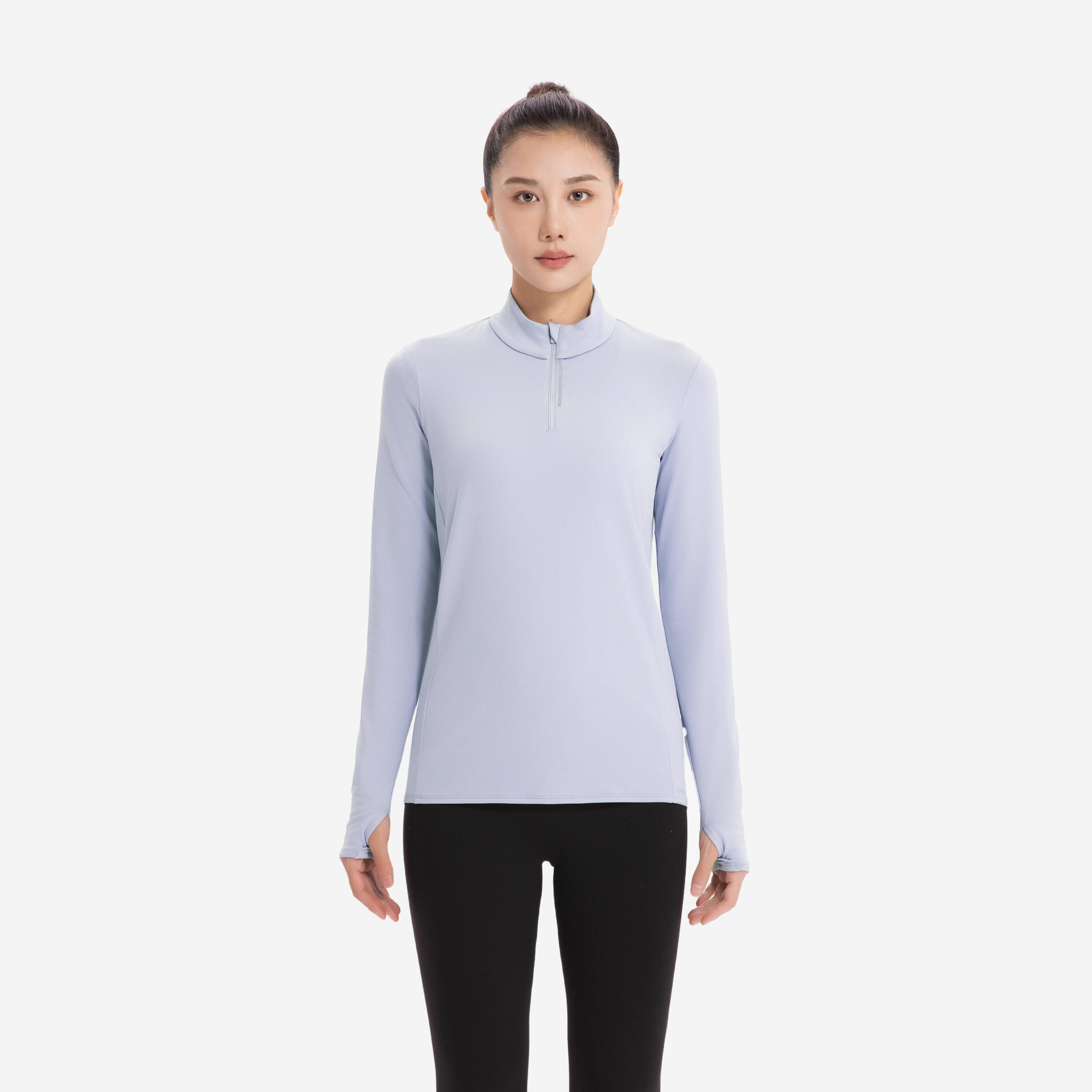 Women's Running Long-Sleeved Warm Jacket KIPRUN Run 100 Warm-Blue fog -  2
