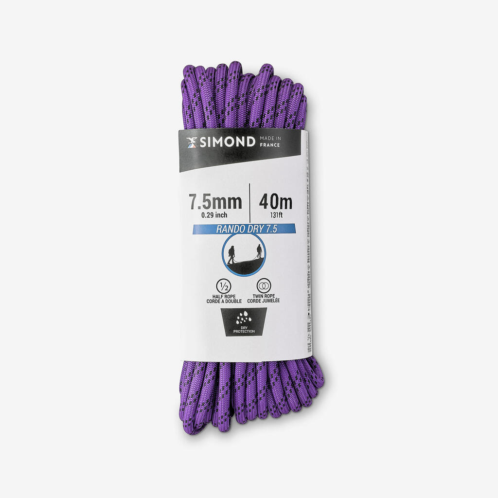 DOUBLE DRY ROPE 7.5 mm x 40 m - RANDO DRY purple