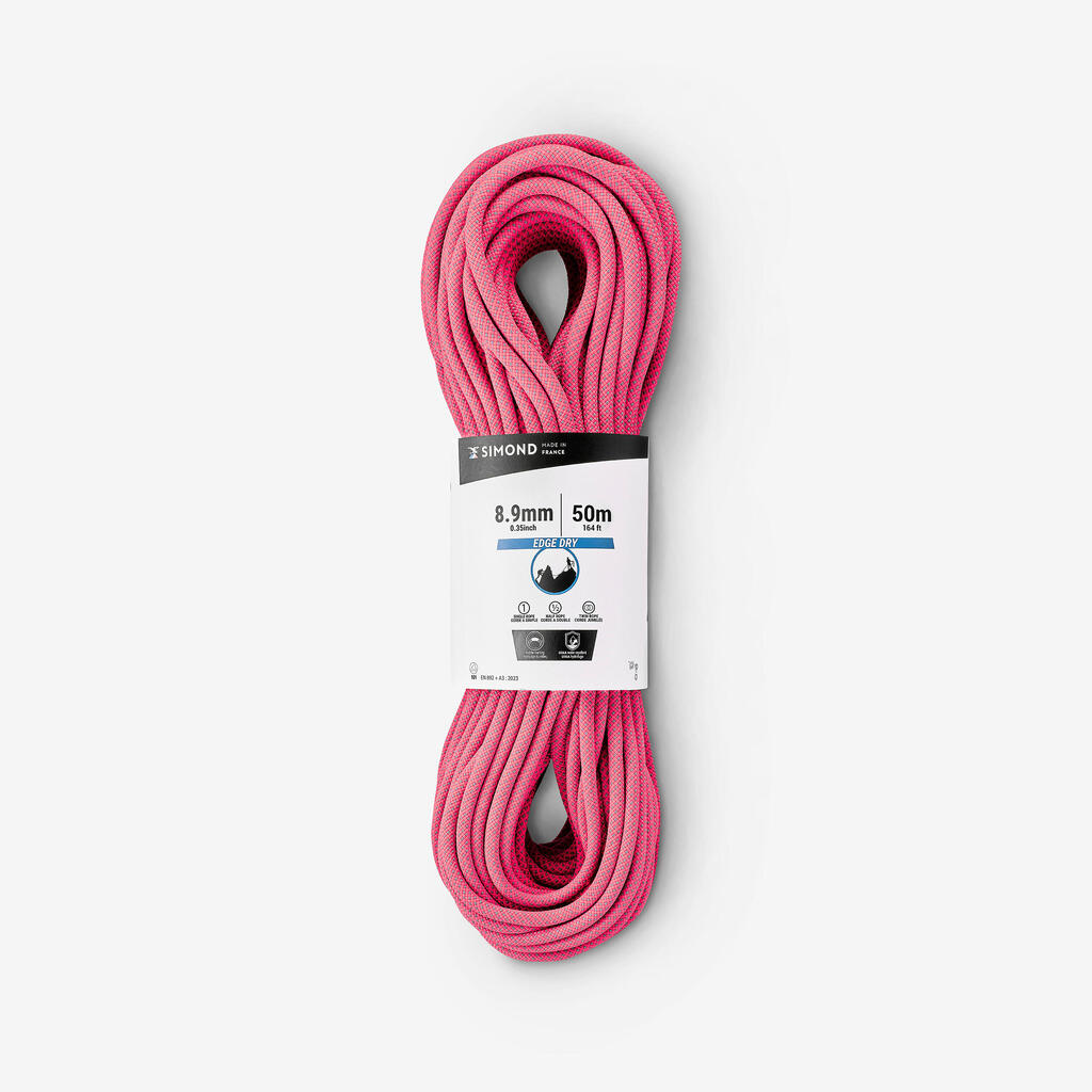 Roze konopac za penjanje STANDARD EDGE DRY 8,9 mm x 50 m