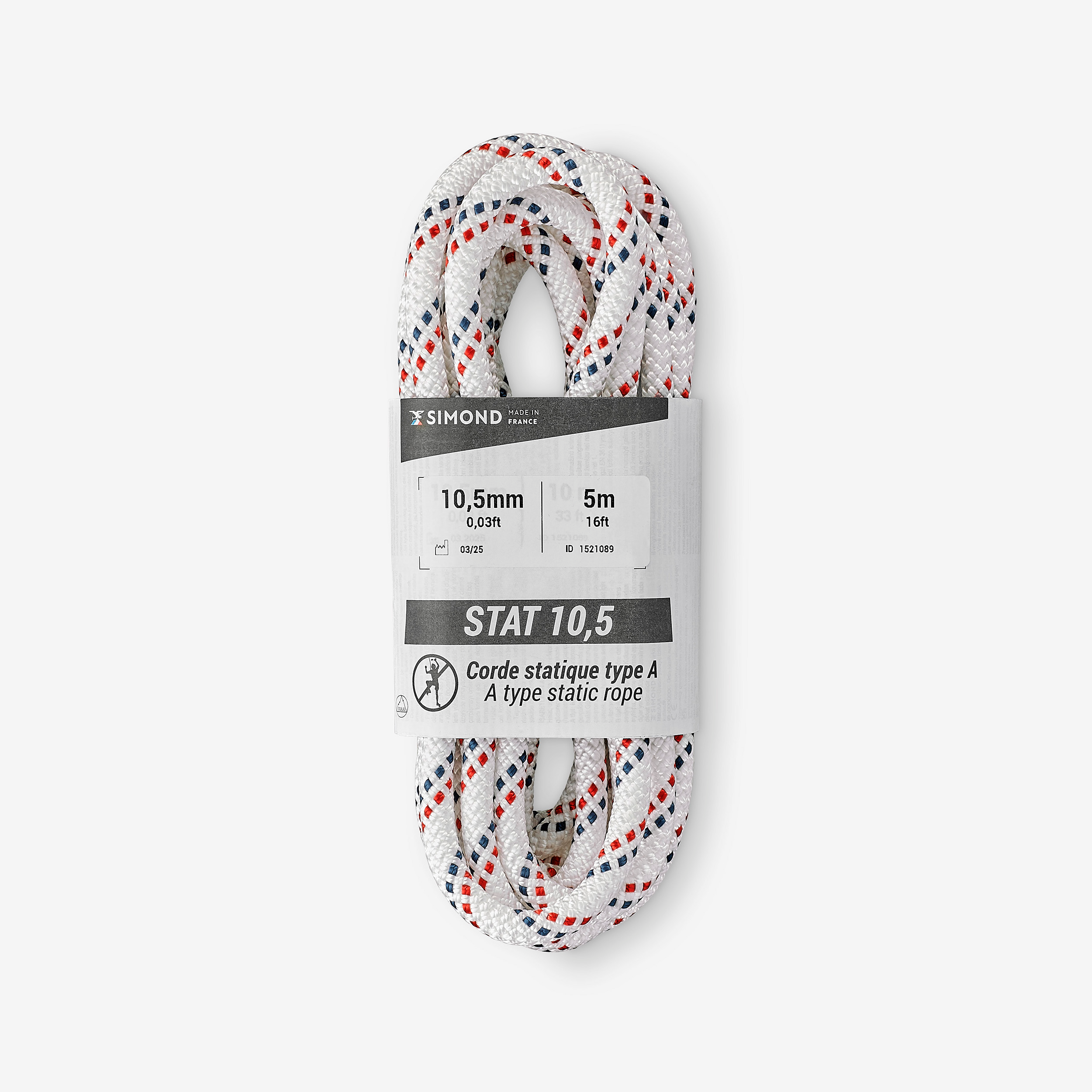 Corde semi-statique 10,5 mm x 5 m - stat 10,5 blanche - Escalade - Simond- Clubs - Entreprises - Collectivités - Associations
