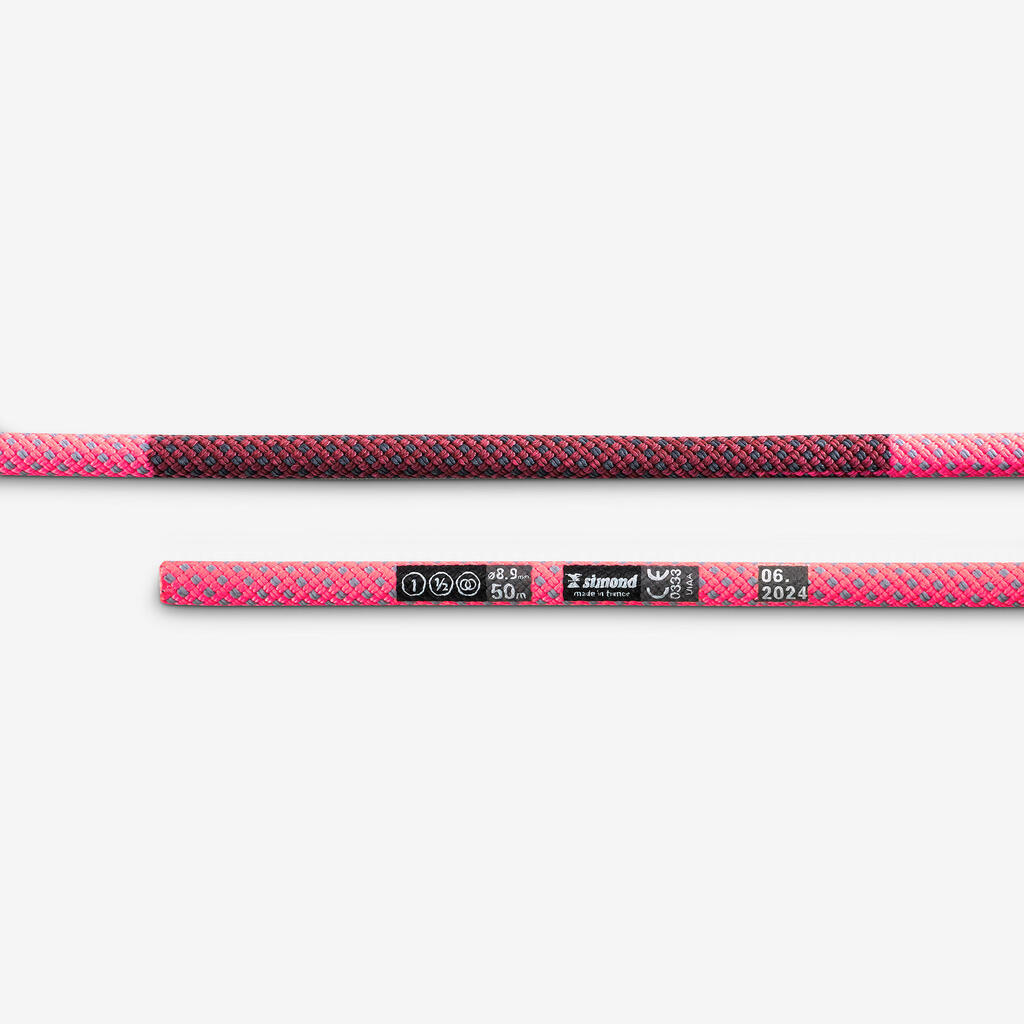 TRIPLE DRY ROPE STANDARD CLIMBING & MOUNTAINEERING 8.9 mm x 50 m EDGE DRY ROSE