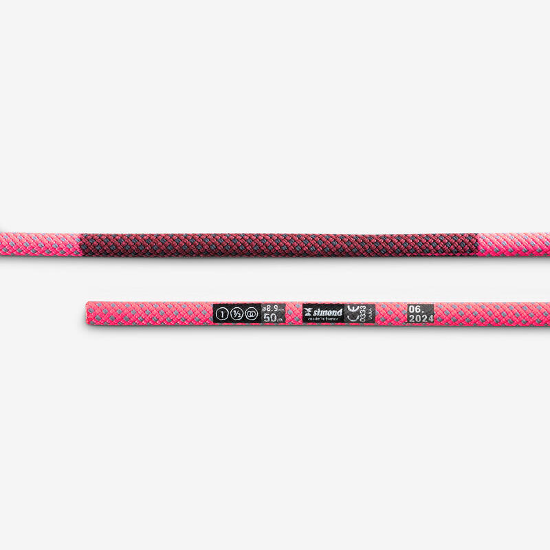 CORDE DRY TRIPLE NORME D'ESCALADE ET D'ALPINISME  8.9 mm x 50 m - EDGE DRY ROSE