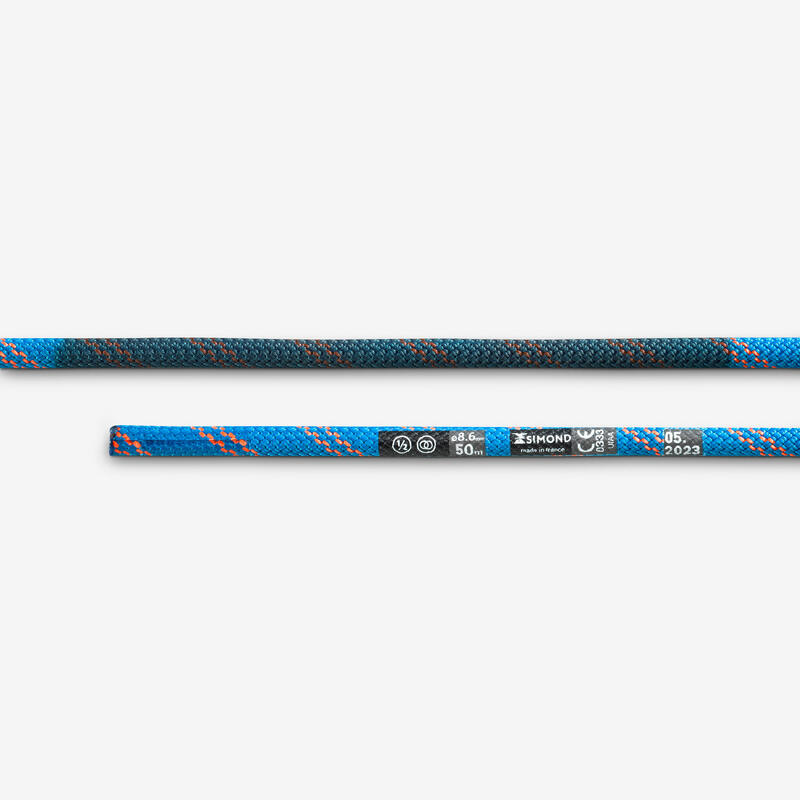 Corde à double d'escalade et d'alpinisme 8.6 mm x 50 m - rappel 8.6 bleu
