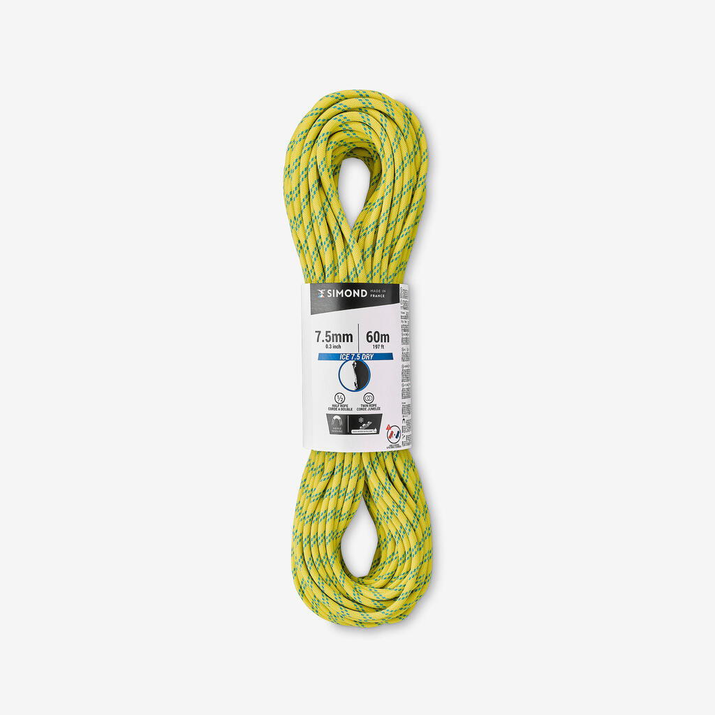 Rumena polovična vrv za spuščanje ABSEIL ICE (7,5 mm x 60 m)
