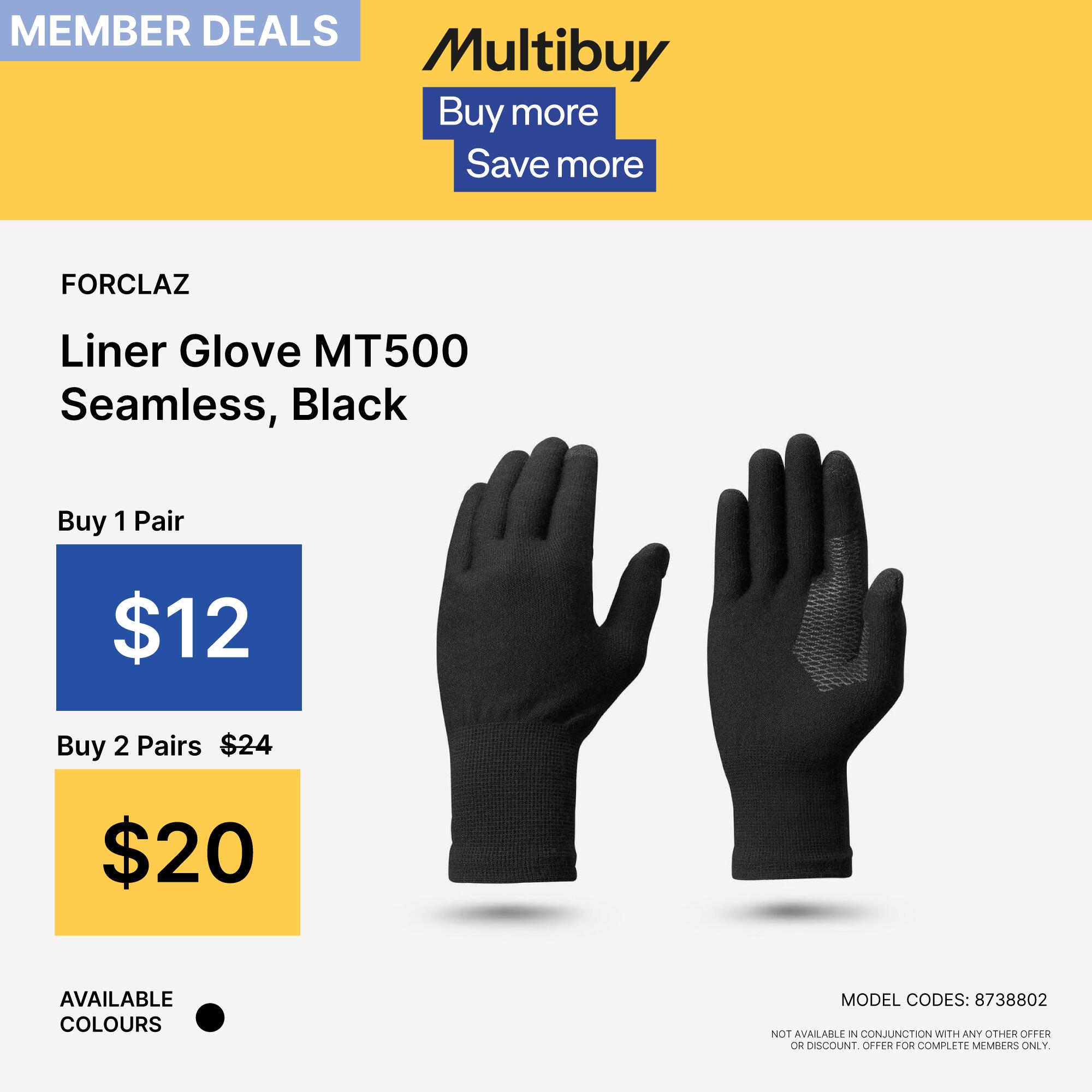 Sous-gants de randonnée sans coutures – MT 500 noir - QUECHUA