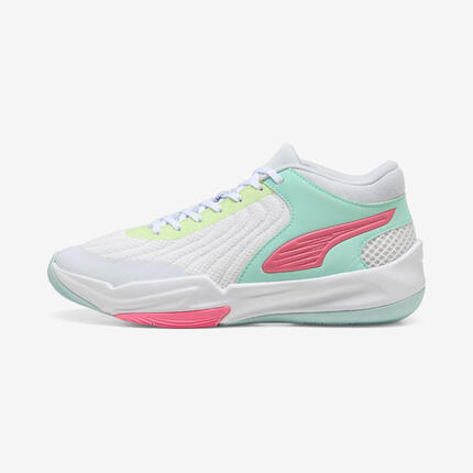Zapatillas de baloncesto Adulto - PUMA Court Pro blanco, verde y rosa