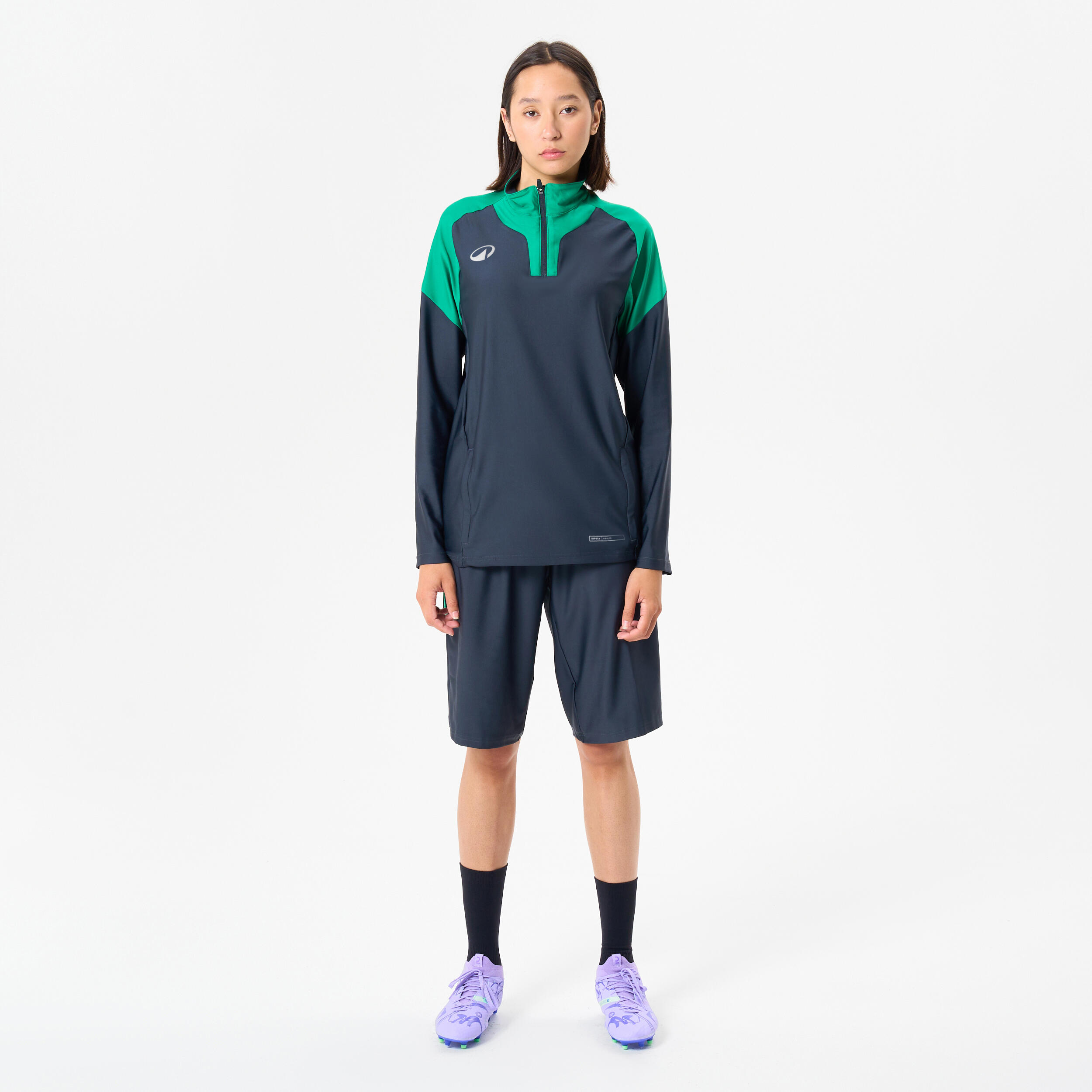 Sudadera de fútbol 1/2 cremallera VIRALTO CLUB gris carbono y verde 8/20