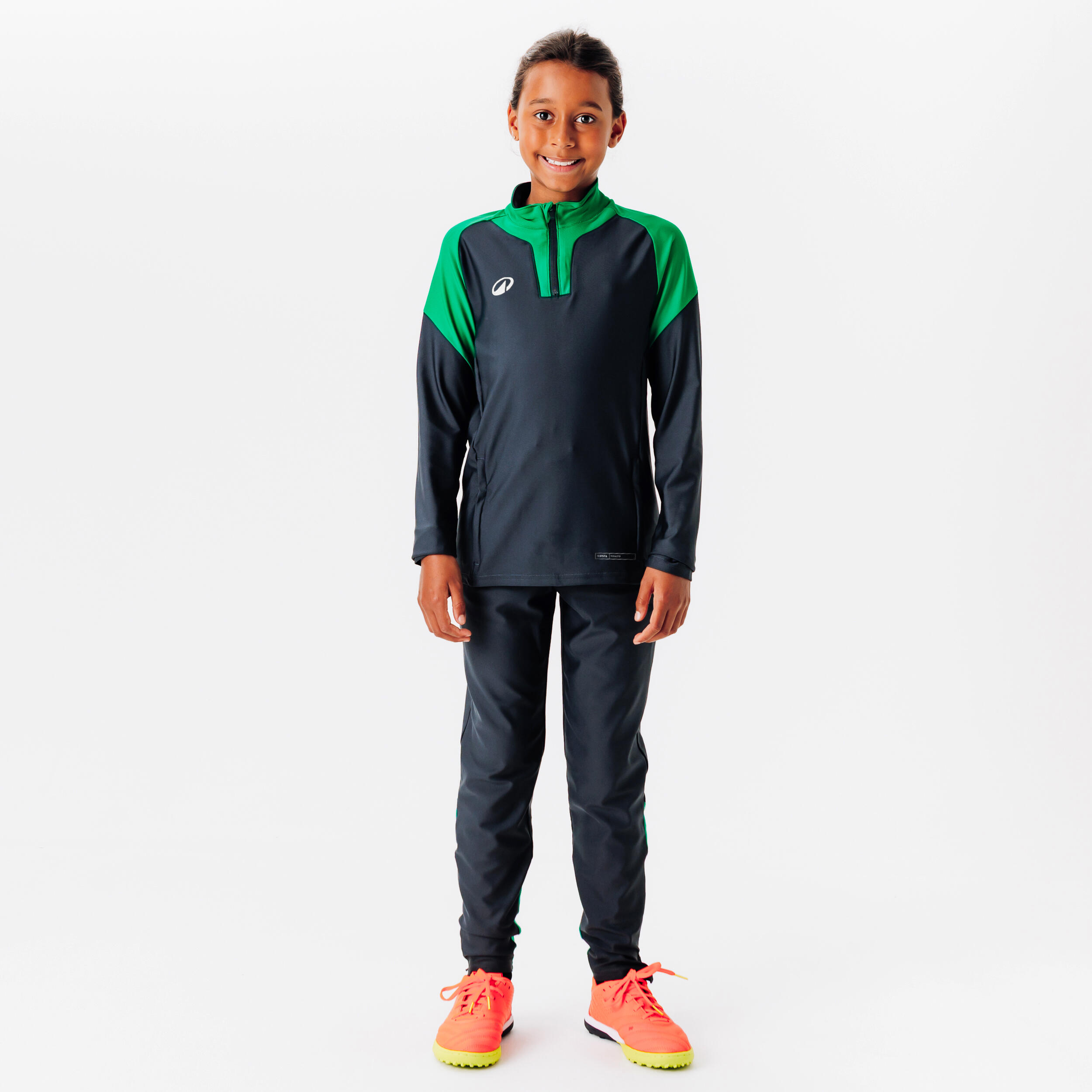 Calças de Futebol Criança VIRALTO CLUB Cinzento Carbono/Verde 7/12