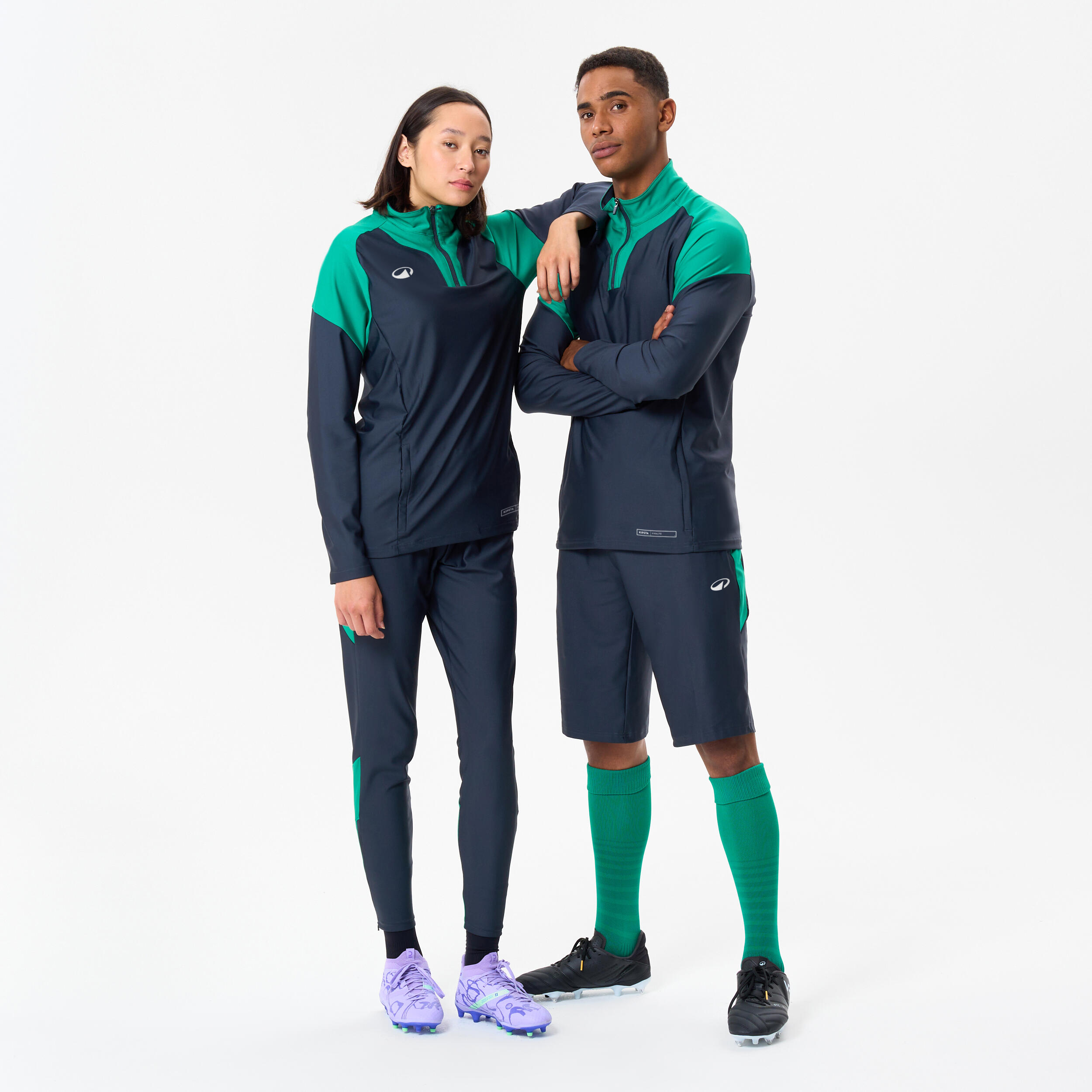 Sudadera de fútbol 1/2 cremallera VIRALTO CLUB gris carbono y verde 2/20