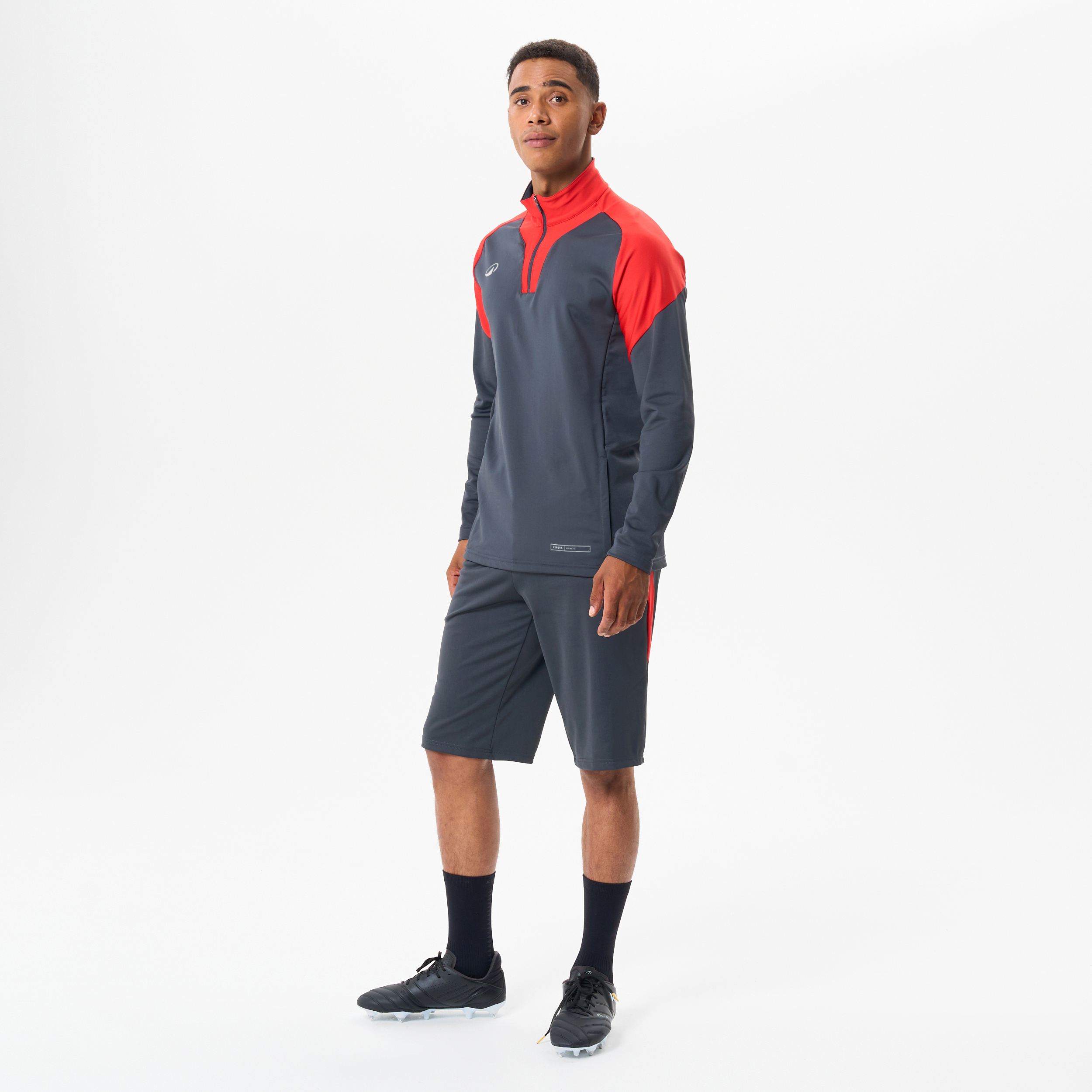 Sweat de football 1/2 zip viralto club gris anthracite et rouge. - Football - Kipsta- Clubs - Entreprises - Collectivités - Associations
