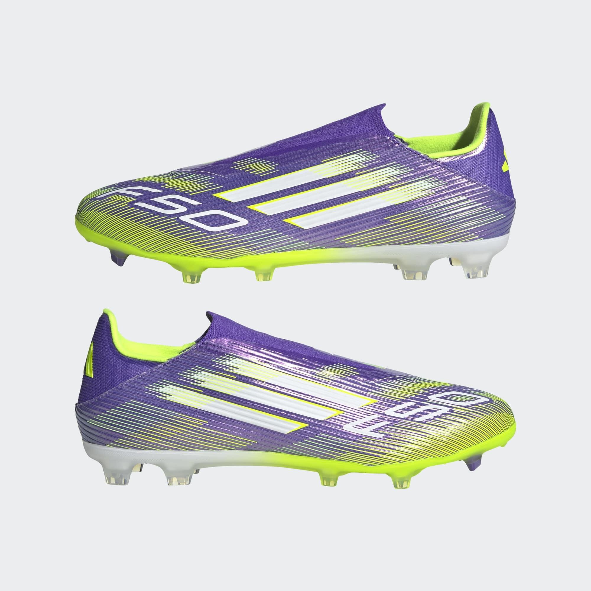 Scarpe calcio adulto F50 LEAGUE LACELESS FG/MG viola gialle 11/13