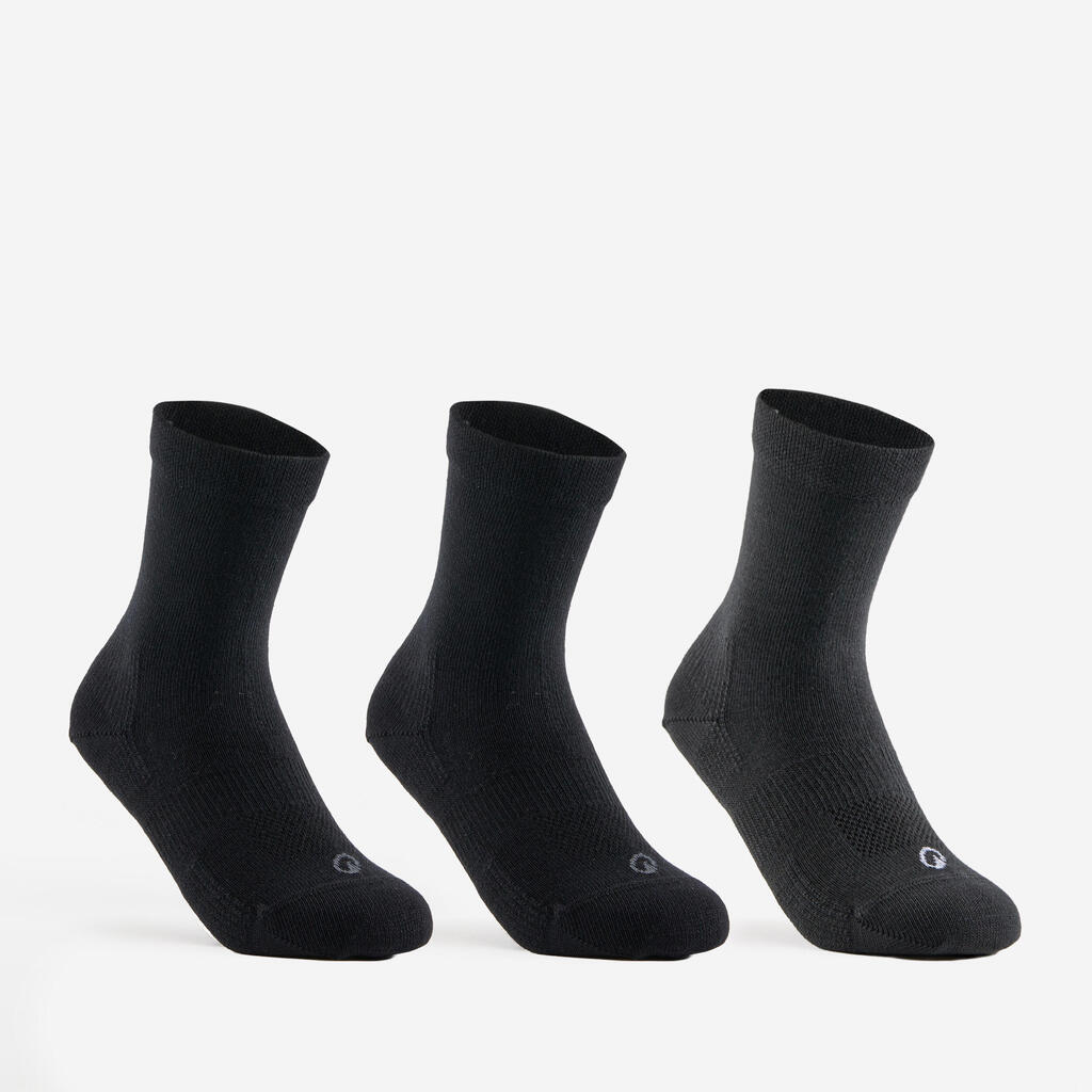 CHAUSSETTES DE SPORT ENFANT HAUTES  ARTENGO RS 160 NOIR GRIS LOT DE 3