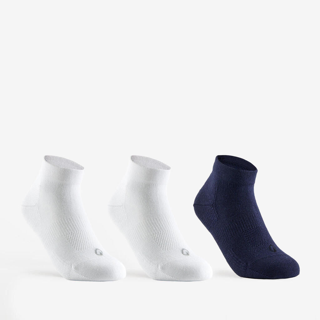 Kids' Mid Sports Socks Tri-Pack RS 160 - White/Navy