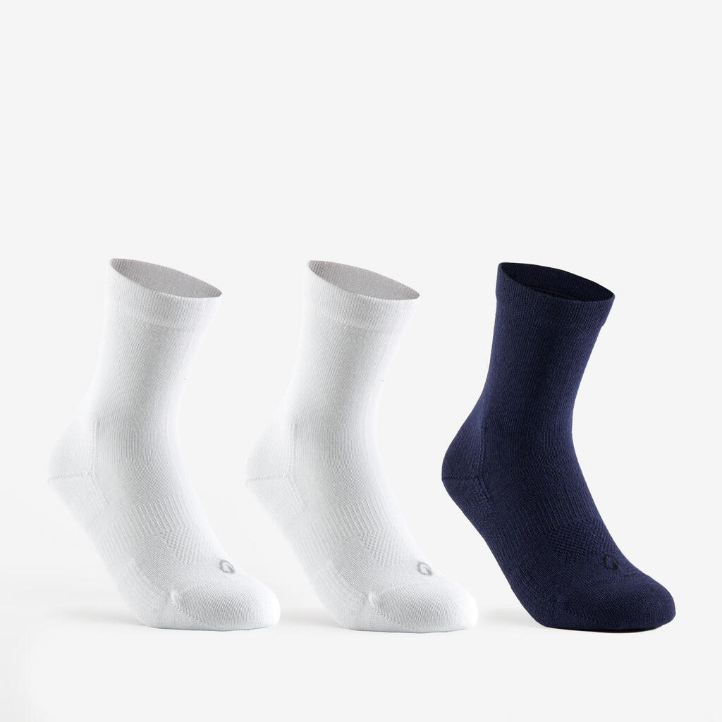 CHAUSSETTES DE SPORT ENFANT HAUTES ARTENGO RS 160 BLANC MARINE LOT DE 3