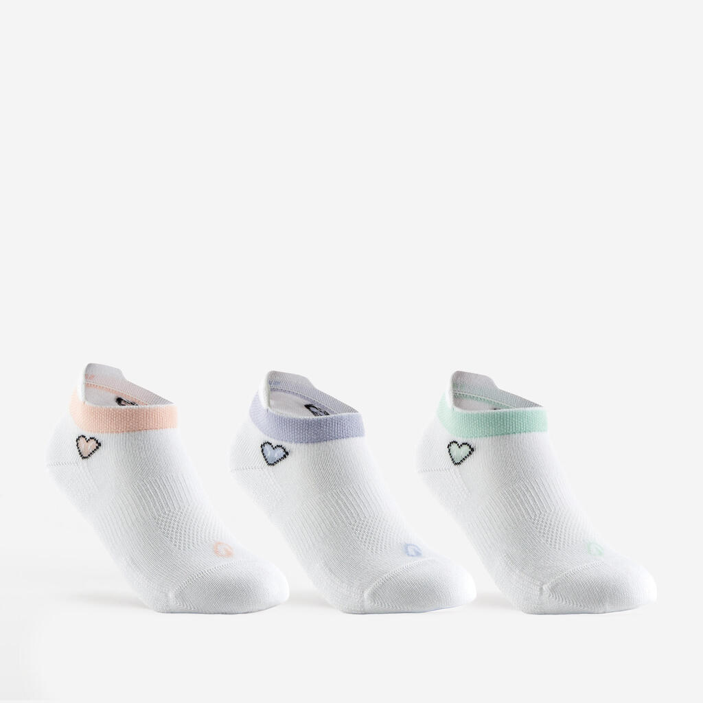 CHAUSSETTES DE SPORT ENFANT BASSES ARTENGO RS 160 BLANC LOGO COEUR LOT DE 3 @