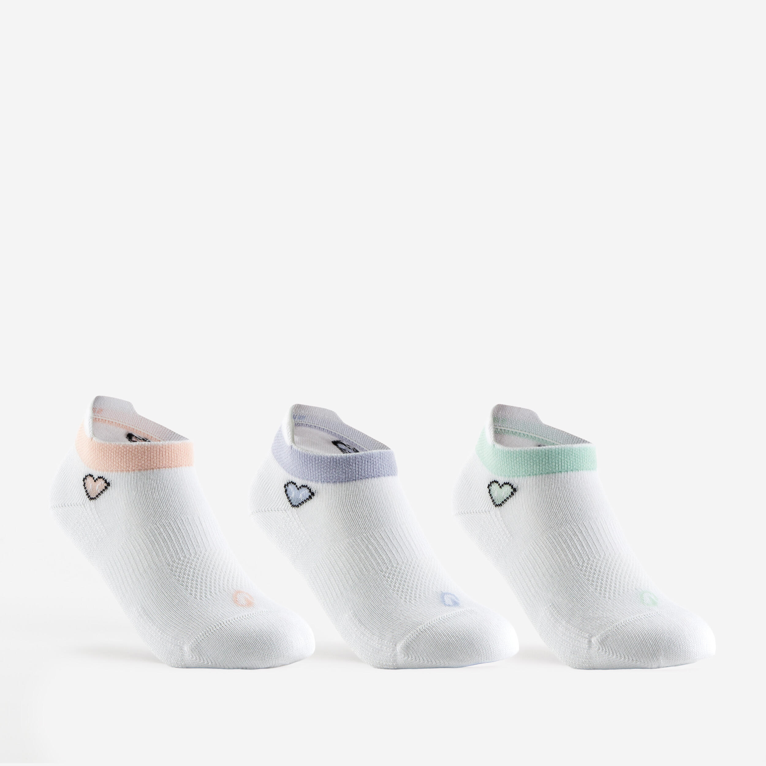 Kids' Low-Cut Sports Socks RS 160 Tri-Pack - White/Heart Logo