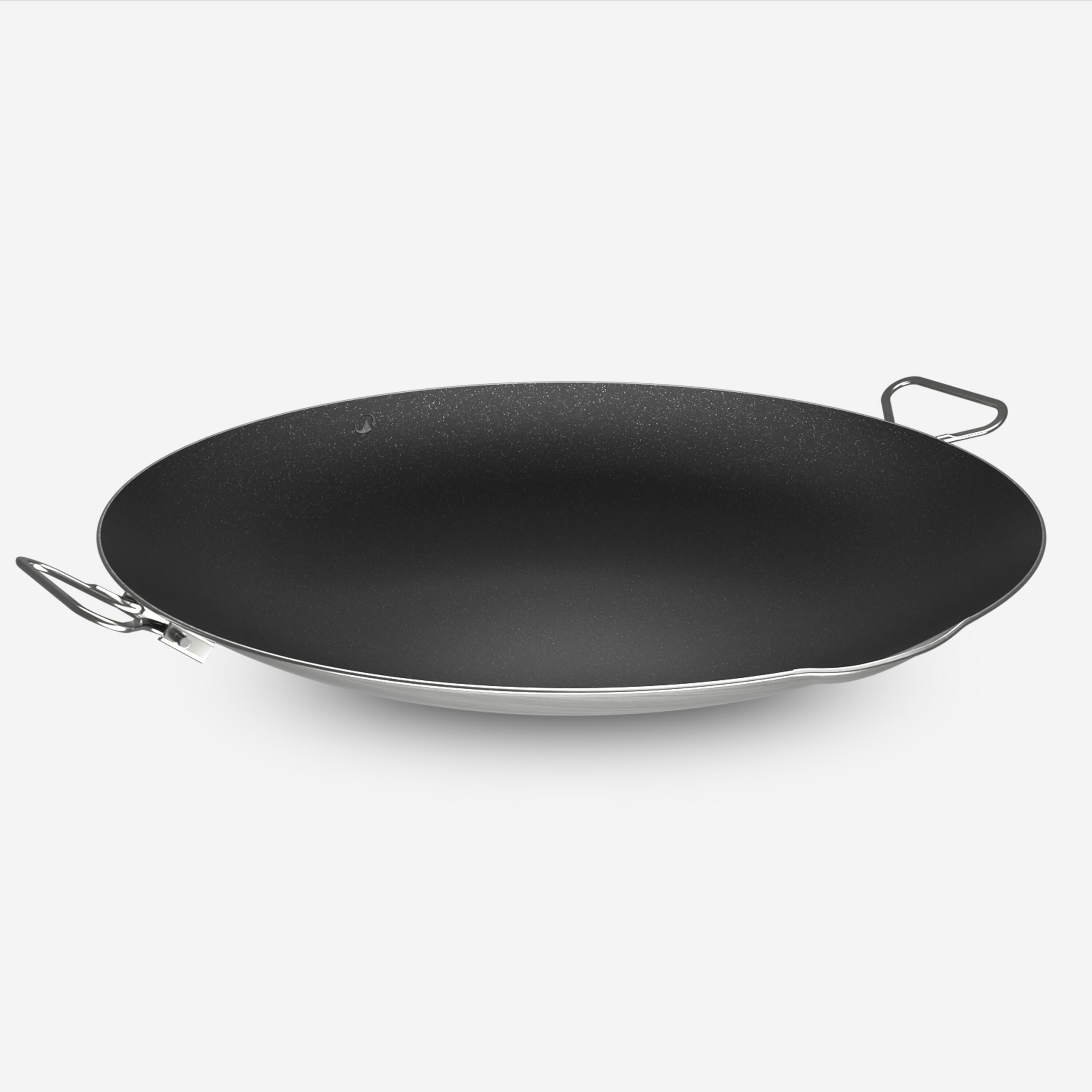 Non-stick stainless steel camping wok 900, foldable handles, diam. 34 cm