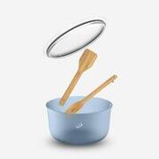 Salatieră din plastic de 3,5 L cu capac și tacâmuri din lemn, 4 elemente