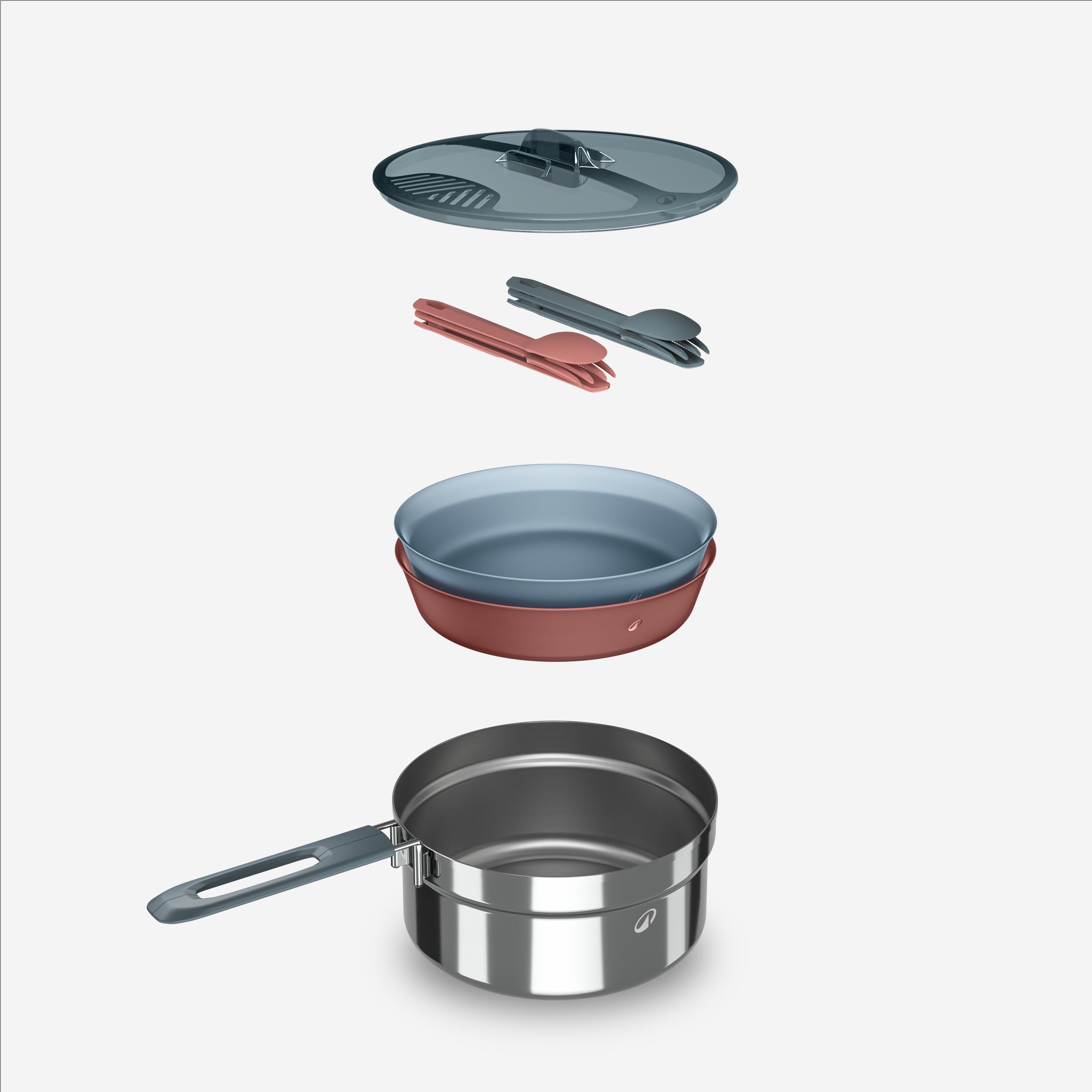 Camping cooking set in stainless steel 100 - 2-people, 10 pieces.