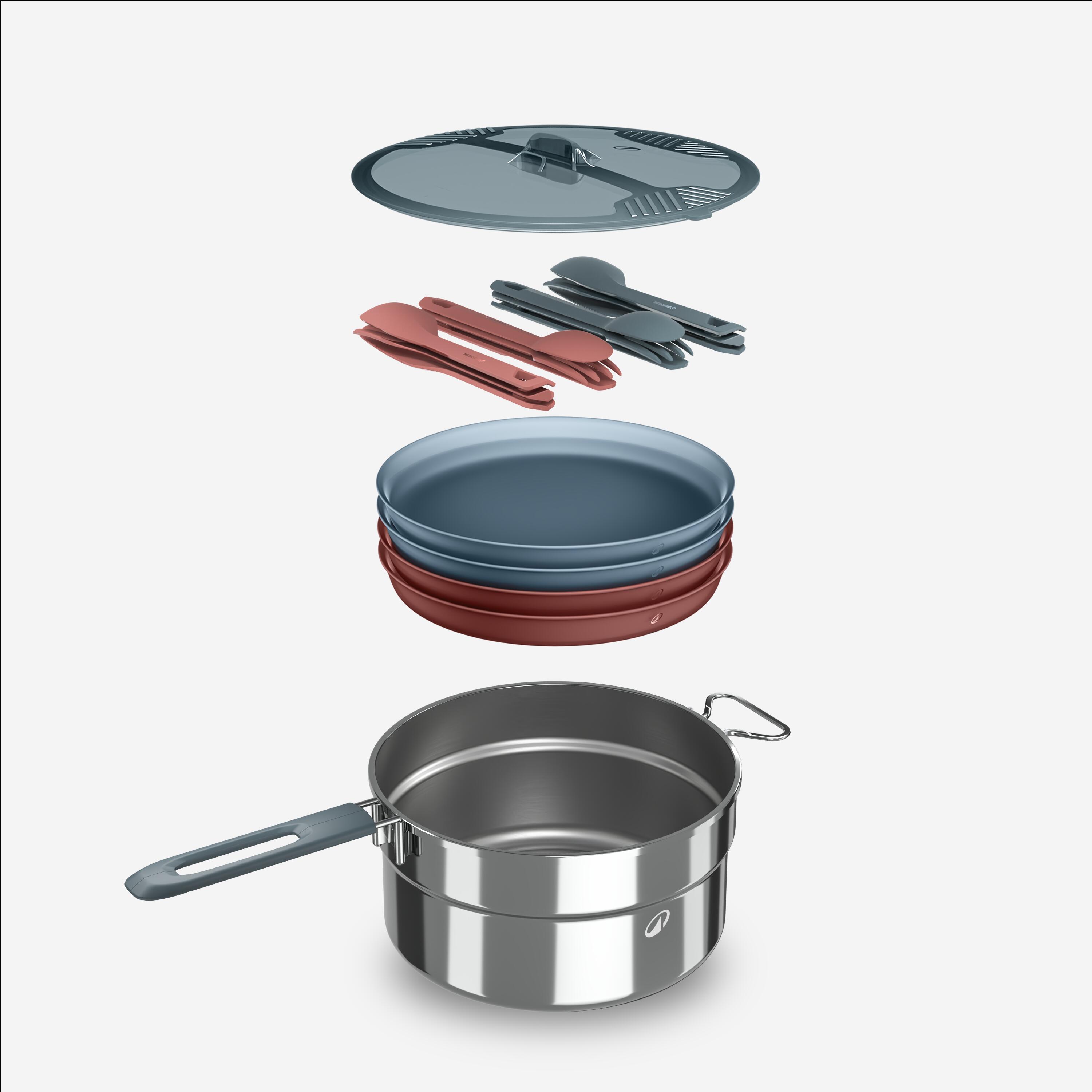 Set de gătit de camping din oțel inoxidabil pentru 4 persoane, 18 elemente